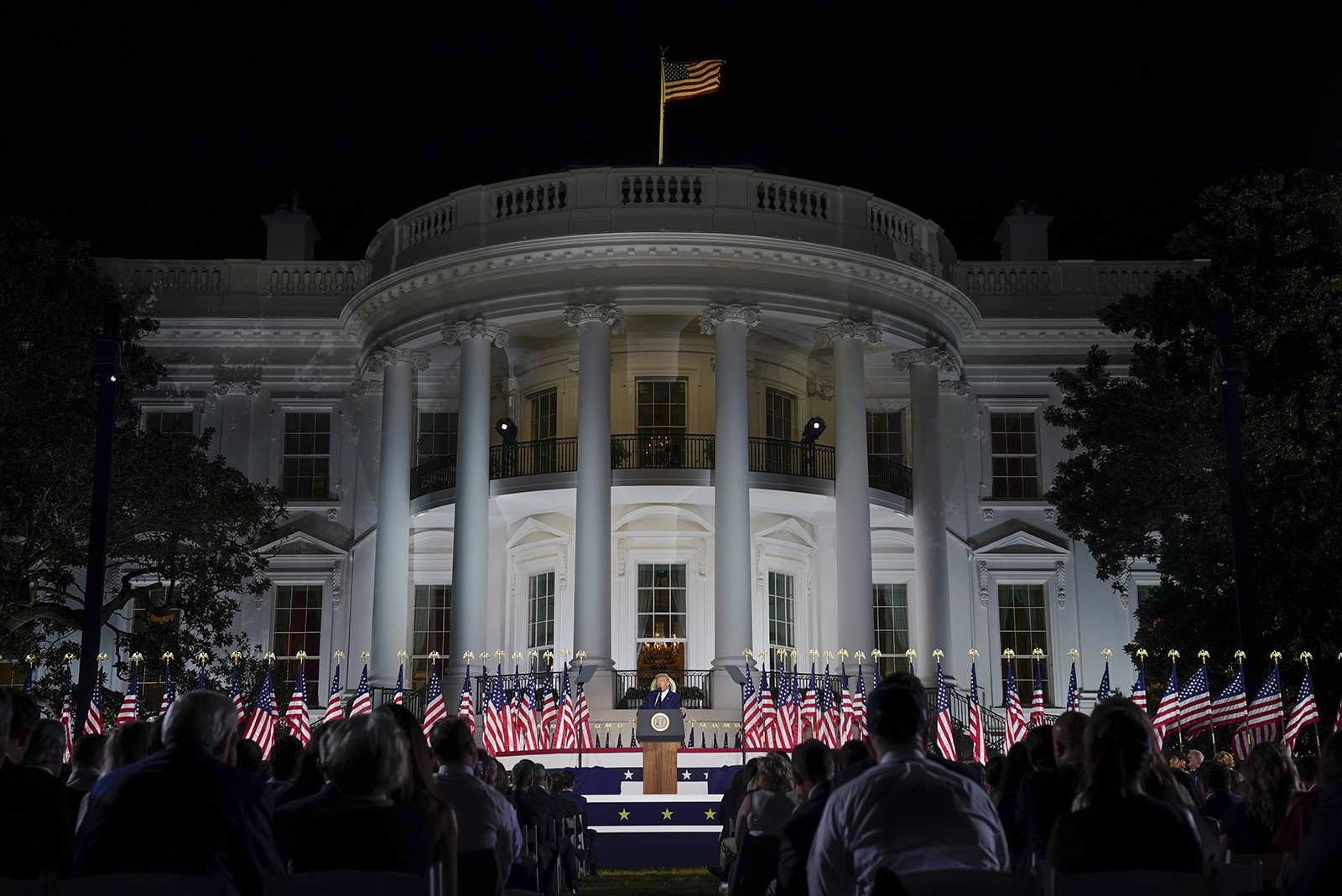 President Donald Trump speaks from the South Lawn of the White House on the fourth day of the Republican National Convention, Thursday, Aug. 27, 2020, in Washington.