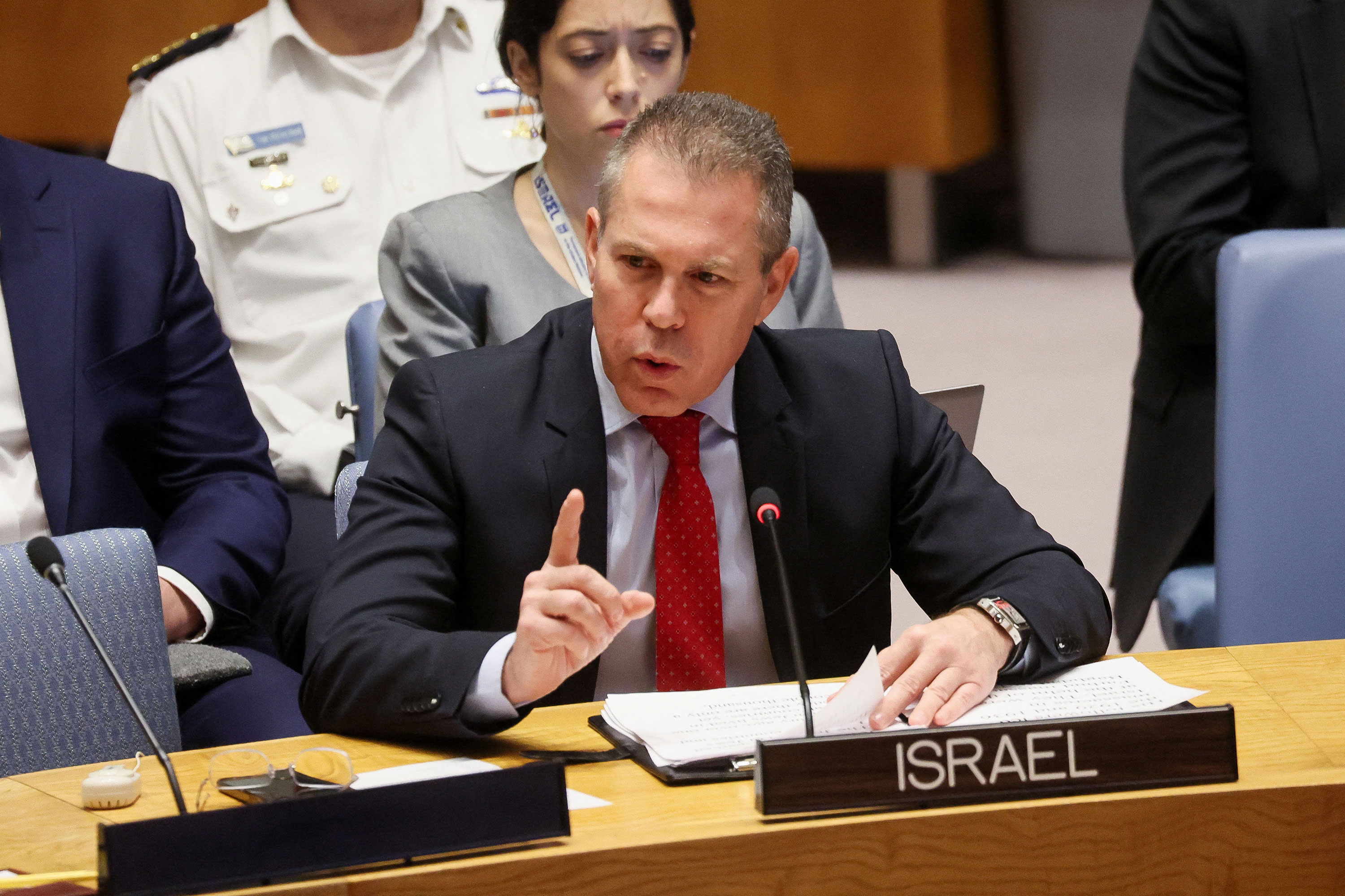 Israeli ambassador to the United Nations Gilad Erdan speaks during a UN Security Council meeting in New York in November 2023.