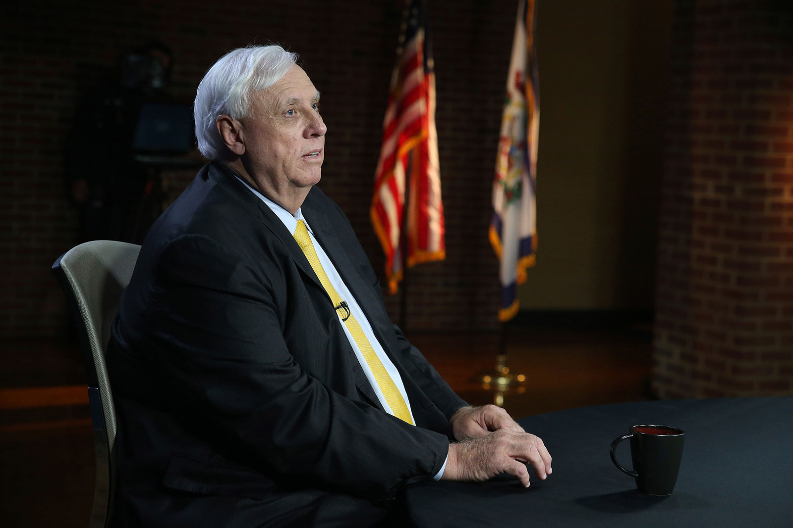 West Virginia Gov. Jim Justice prepares for a debate in Morgantown, West Virginia, in October.