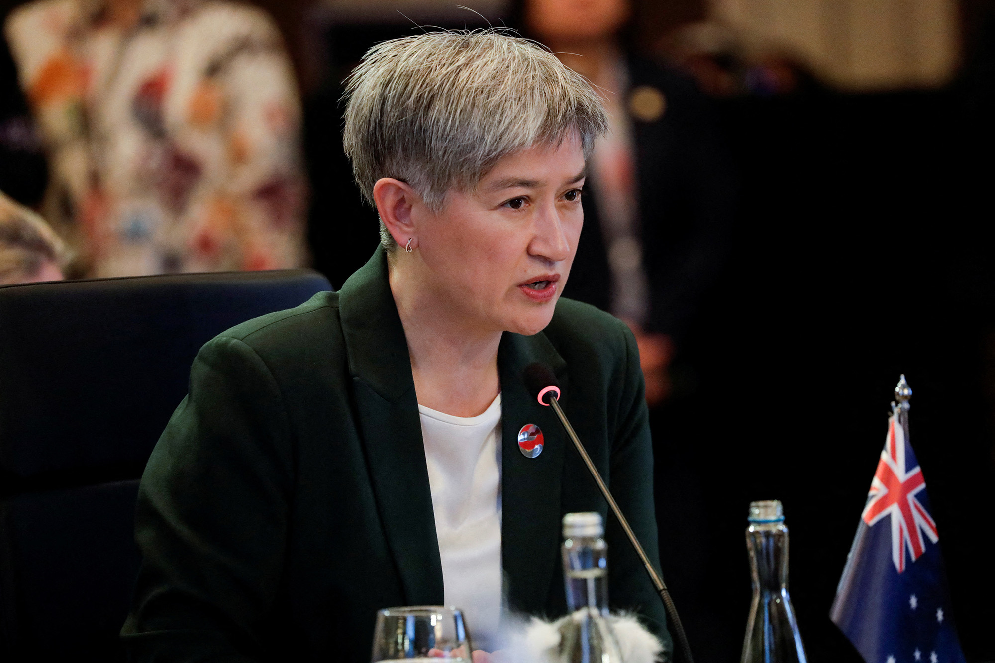 Australia's Foreign Minister Penny Wong speaks during the Association of Southeast Asian Nations (ASEAN) Post Ministerial conference with Australia in Jakarta on July 13, 2023. (Photo by 