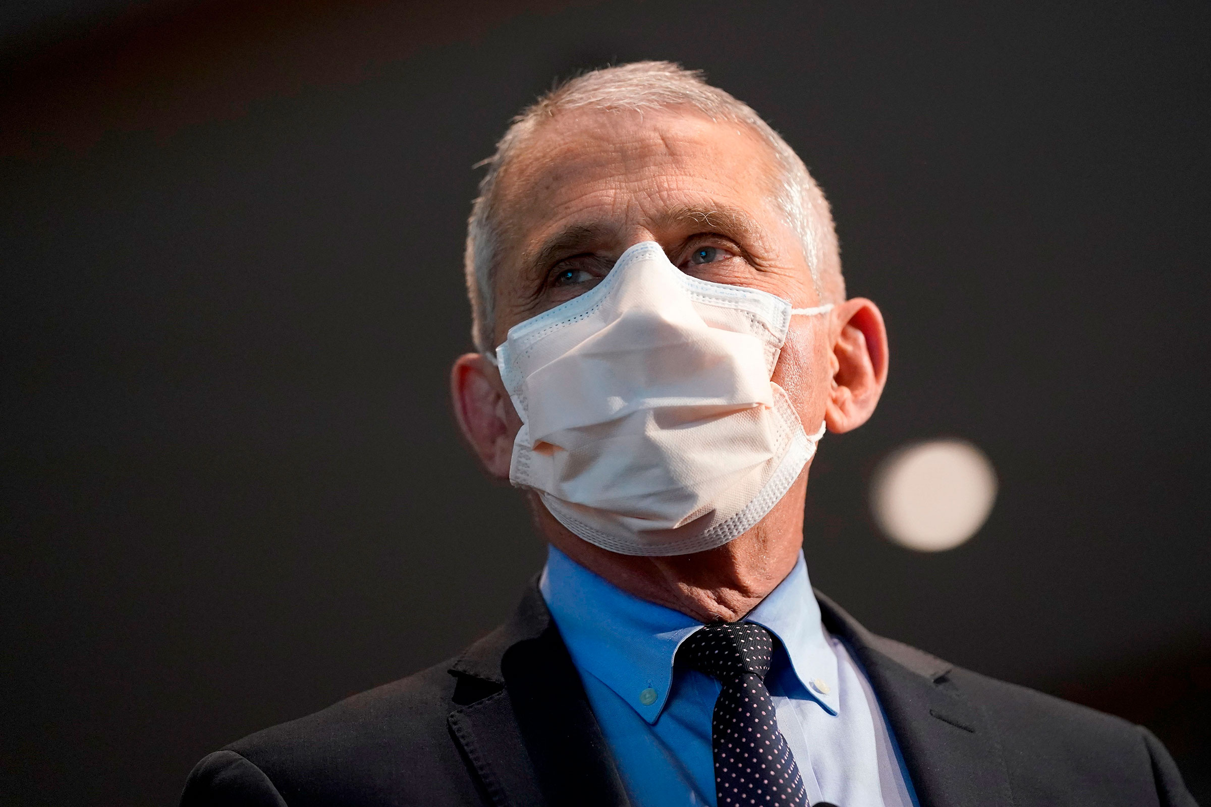 Dr. Anthony Fauci speaks before receiving his first dose of the Covid-19 vaccine at the National Institutes of Health on December 22, 2020 in Bethesda, Maryland. 
