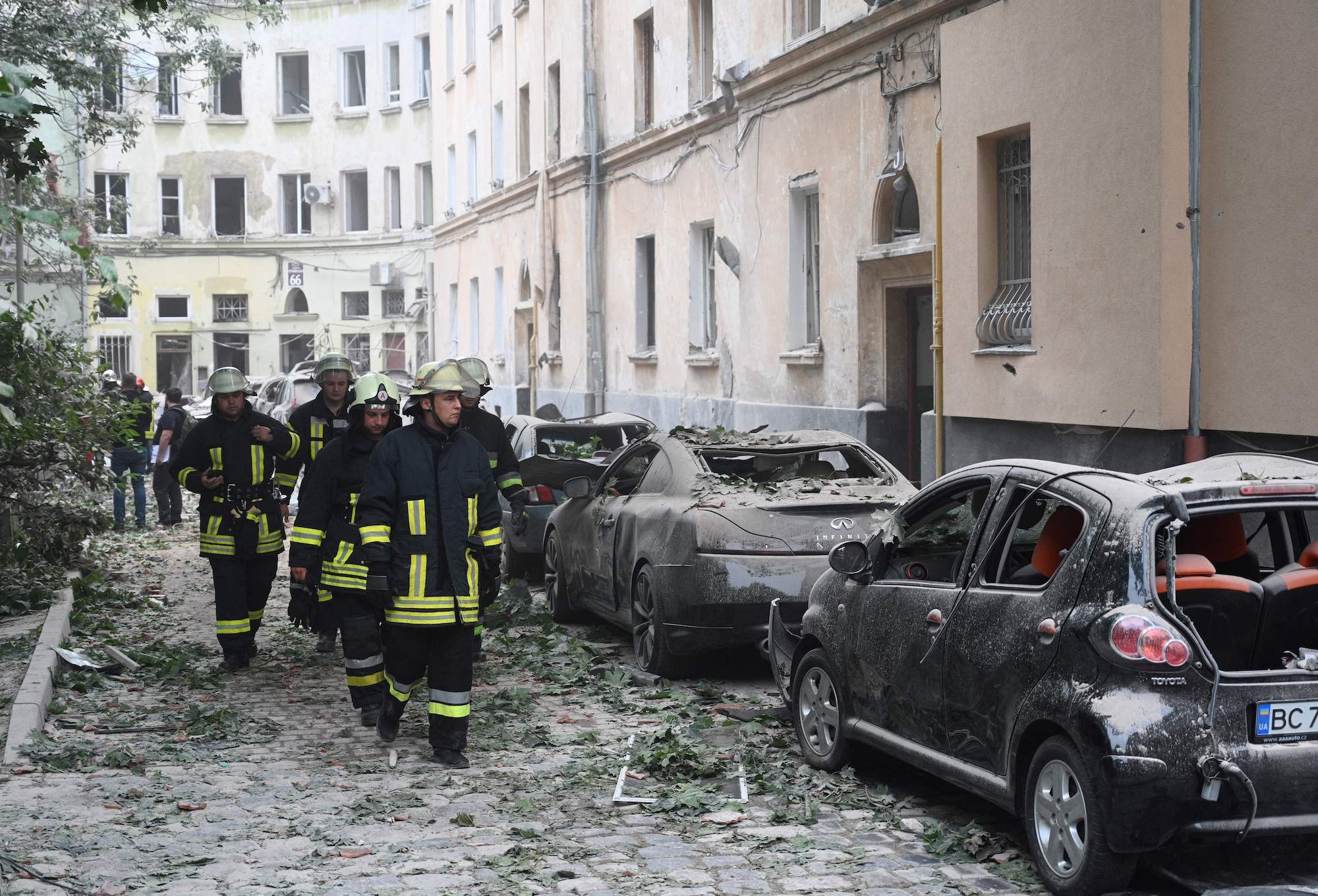 Photos Show Scene Of Devastation In Lviv After Russian Missile Strike