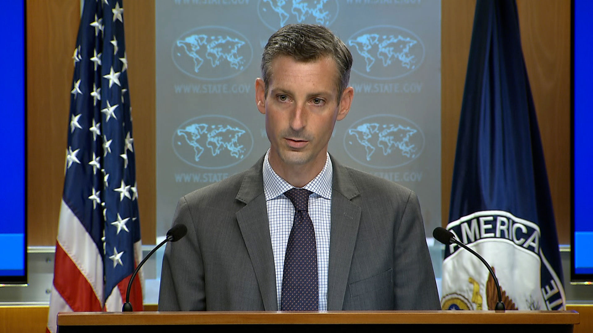 US State Department spokesperson Ned Price holds a briefing in Washington, DC, on August 19, 2021.