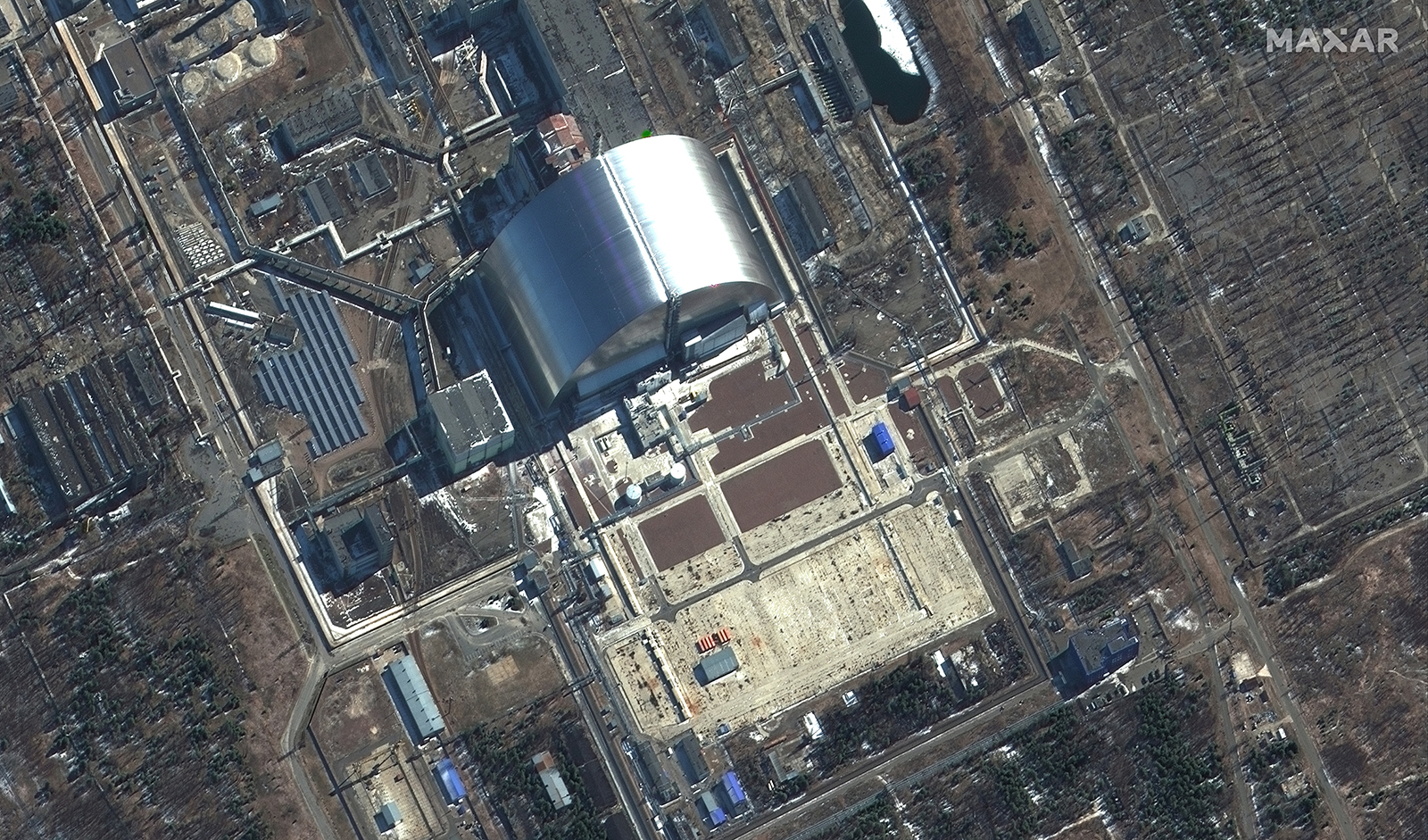 Chernobyl nuclear power plant seen from above on March 10 in Ukraine.