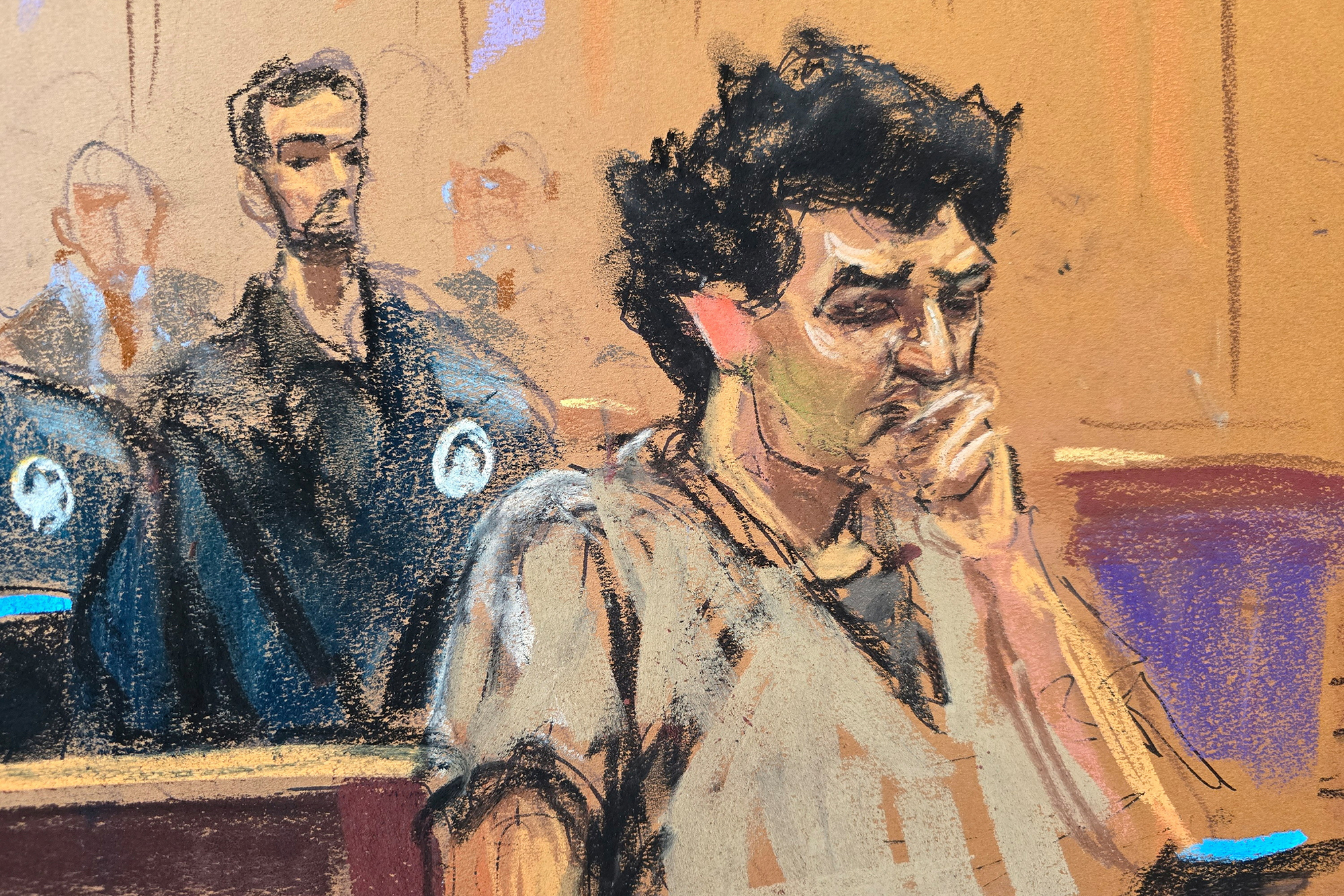 FTX founder Sam Bankman-Fried attends his sentencing hearing at Federal Court in New York City, U.S., March 28, 2024 in this courtroom sketch. 