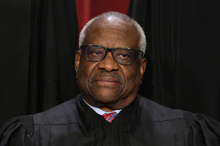 United States Supreme Court Associate Justice Clarence Thomas poses for an official portrait at the East Conference Room of the Supreme Court building on October 7, 2022 in Washington, DC. 