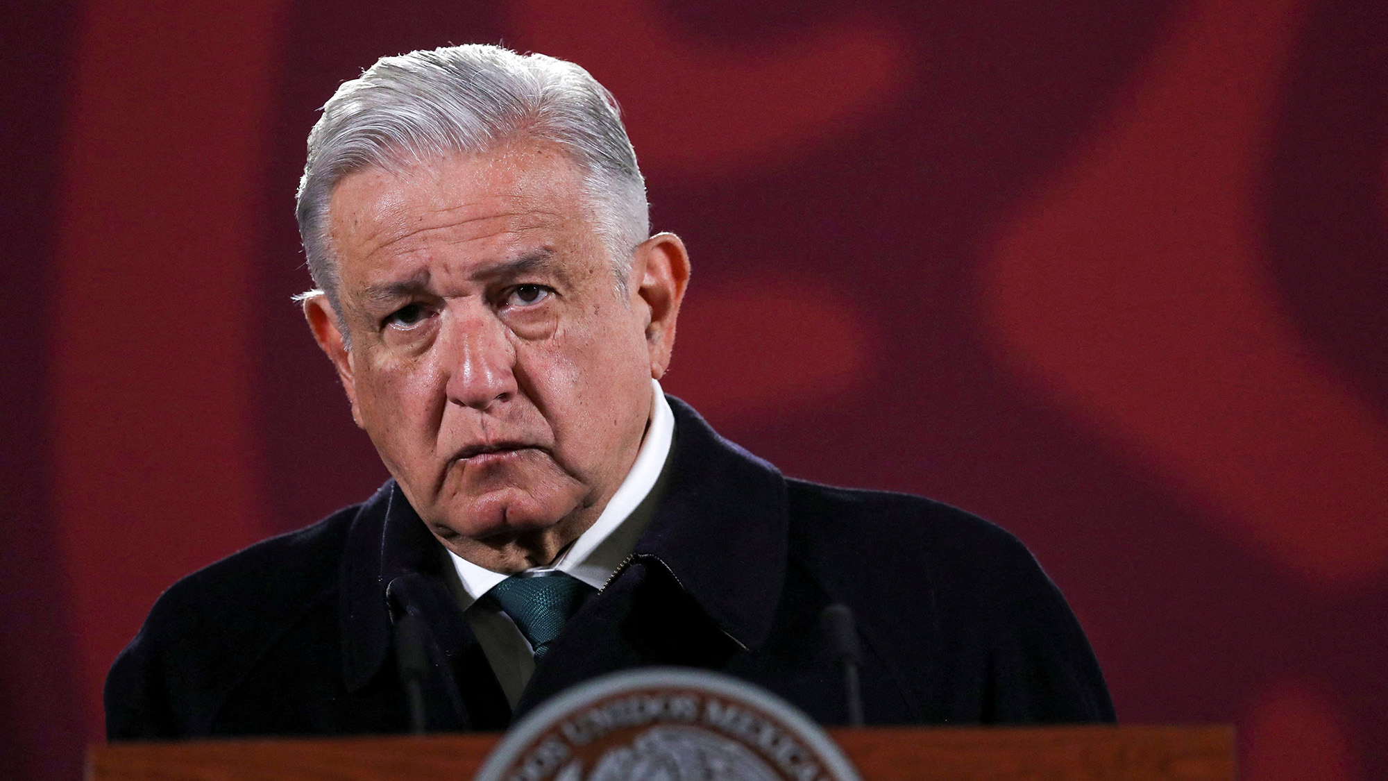 Mexico's President Andres Manuel Lopez Obrador speaks during a news conference at the National Palace in Mexico City on February 10.