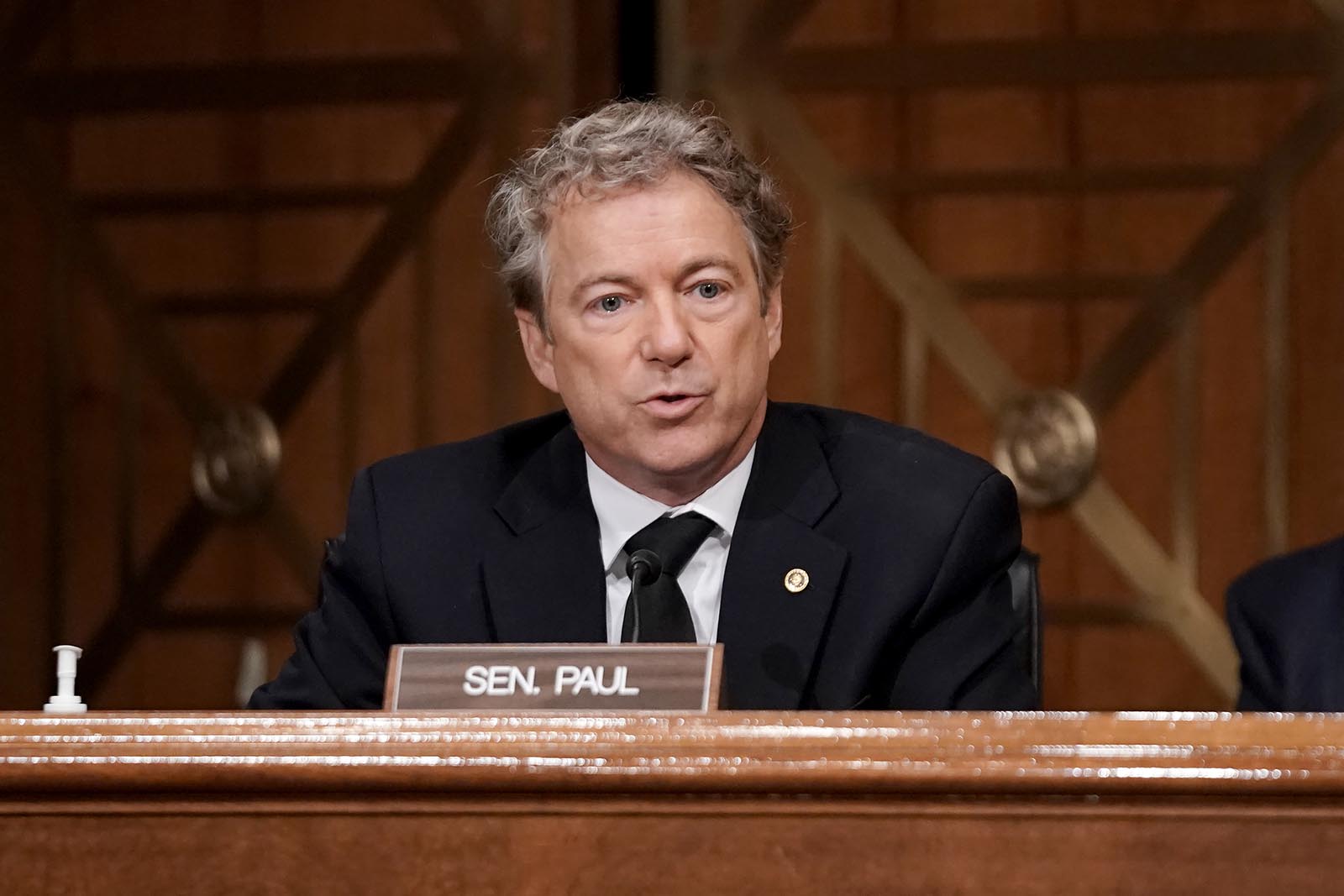 Sen. Rand Paul asks questions during a hearing to discuss election security and the 2020 election process on December 16, 2020 on Capitol Hill in Washington.