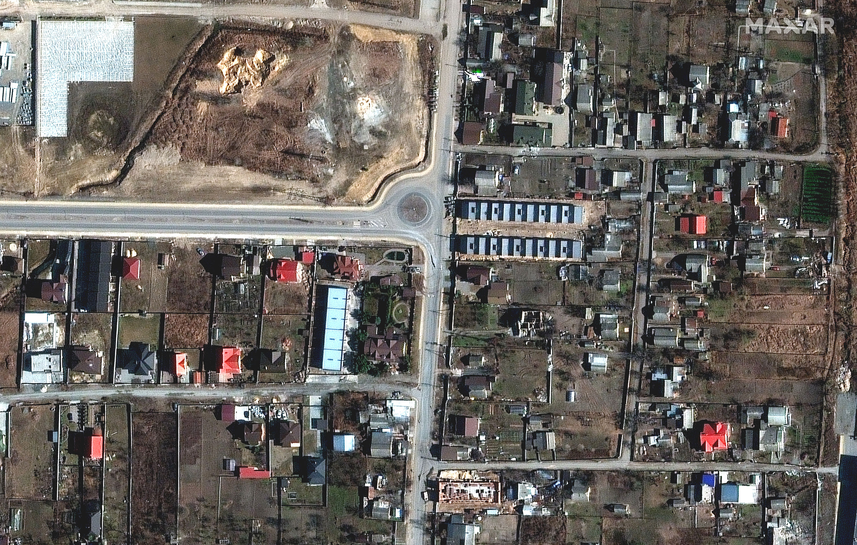 Satellite images show the bodies have been on the street in southern Bucha, since at least March 18.