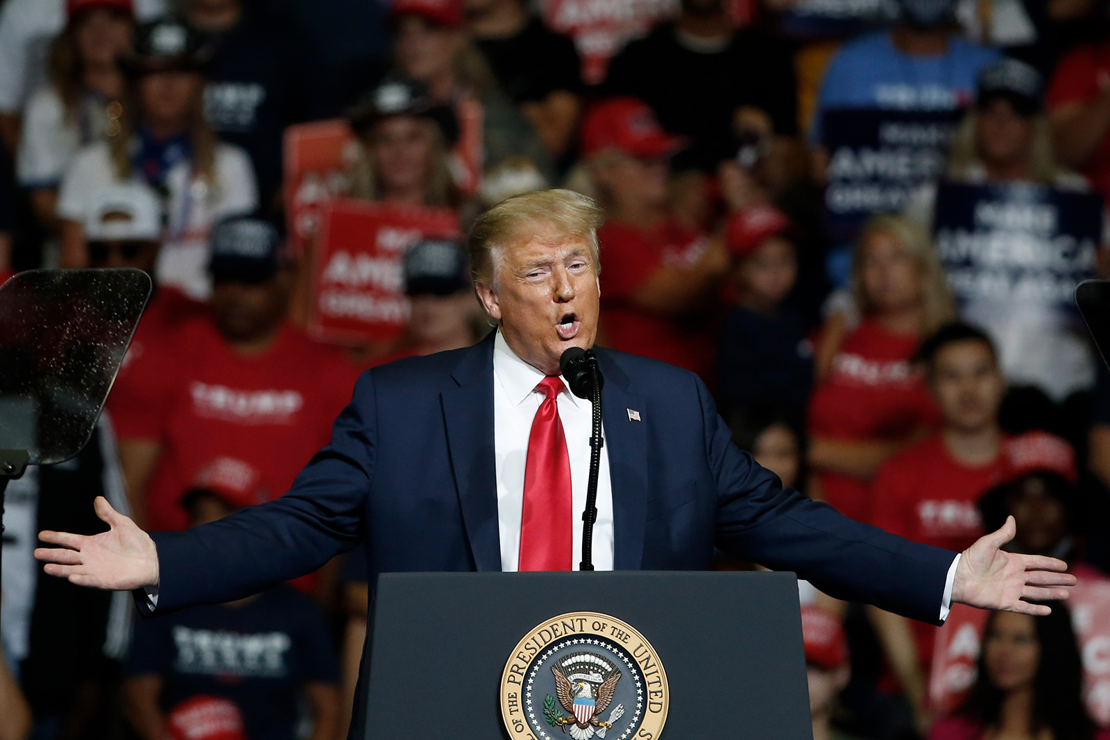 US President Donald Trump speaks during a campaign rally in Tulsa, Oklahoma, on Saturday, June 20.