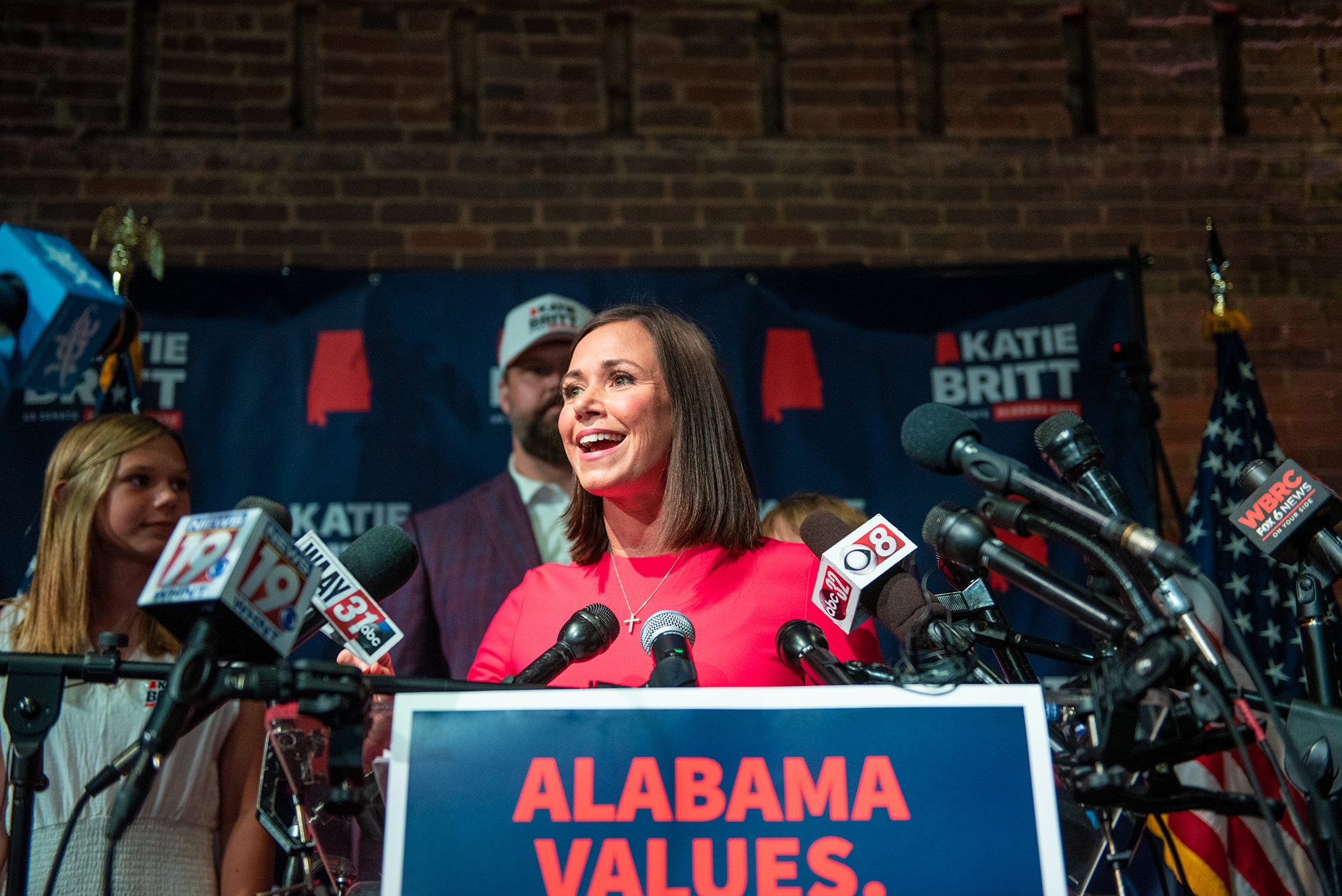 Katie Britt, Republican Senate candidate for Alabama, speaks at an election night watch event in Montgomery, Alabama in May. 