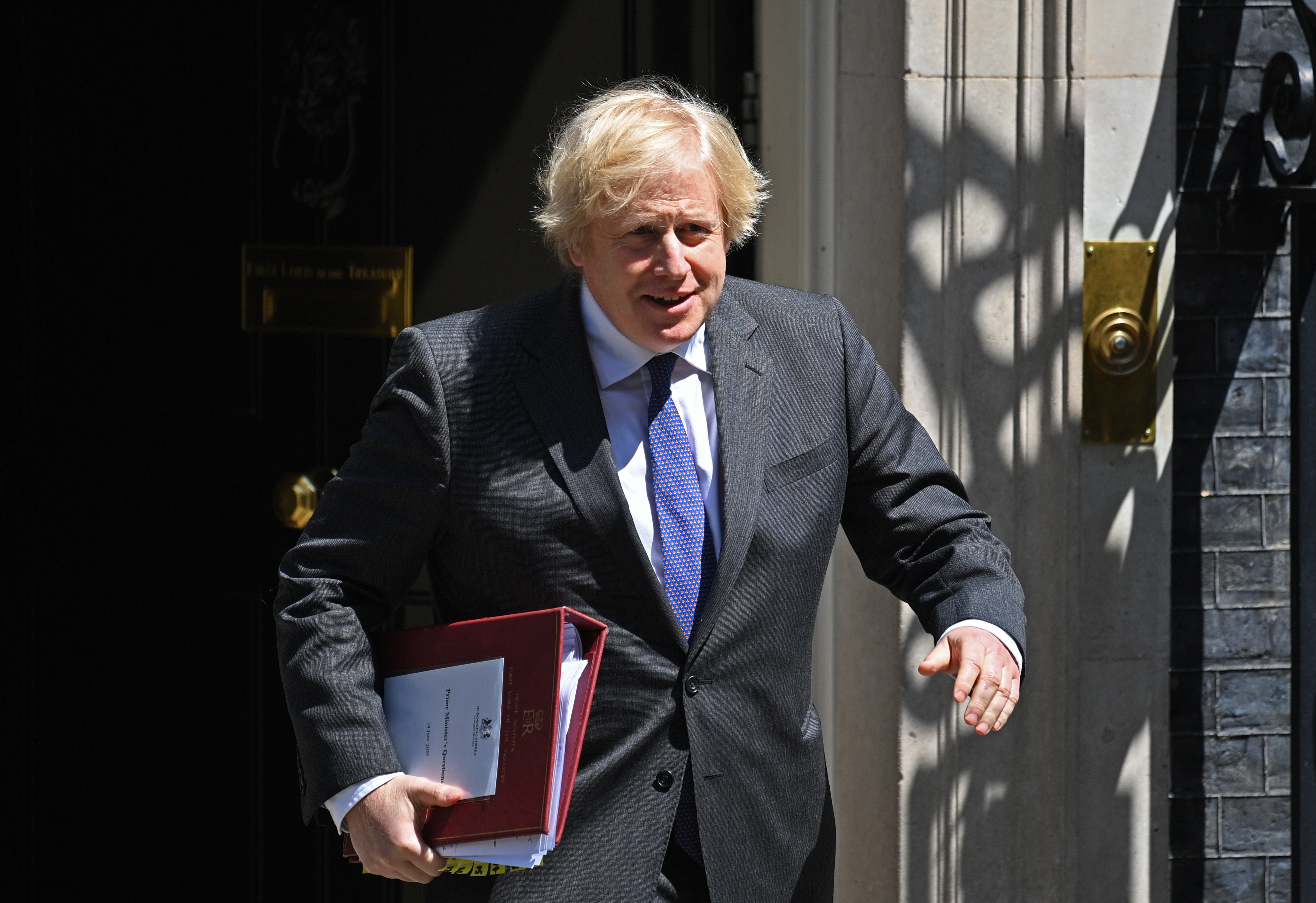 Prime Minister Boris Johnson departs No.10 Downing Street for PMQs on June 24, 2020 in London, England. 