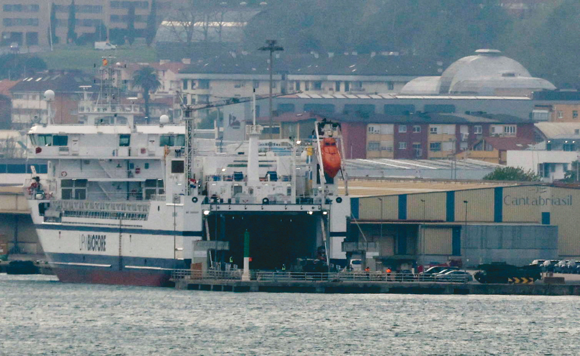 Leopard 2 6A4 tanks being delivered to Ukraine are driven onto a cargo ship in Santander, Spain, on Friday.