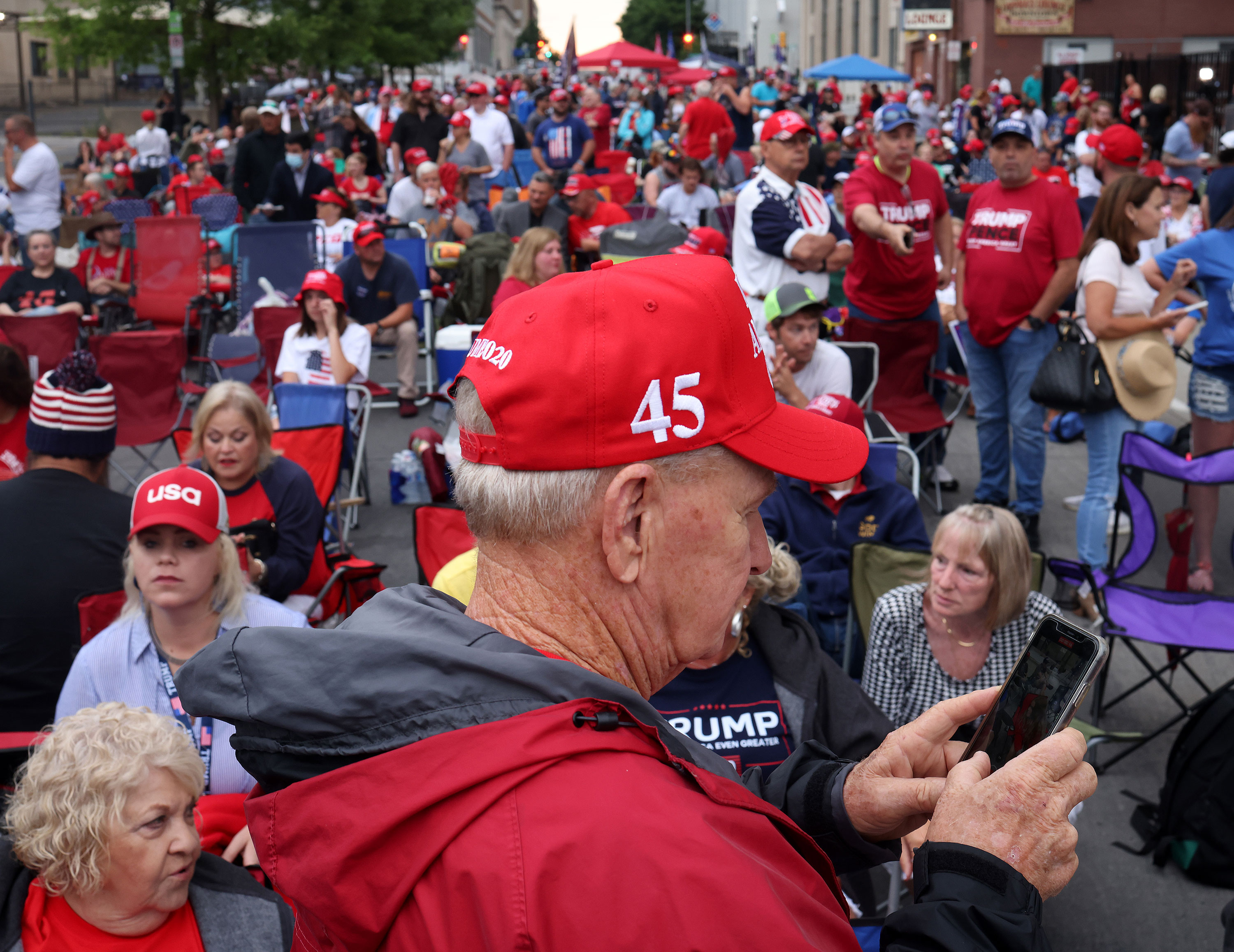 Supporters of President Donald Trump gather to attend his campaign rally in Tulsa, Oklahoma, on June 20.