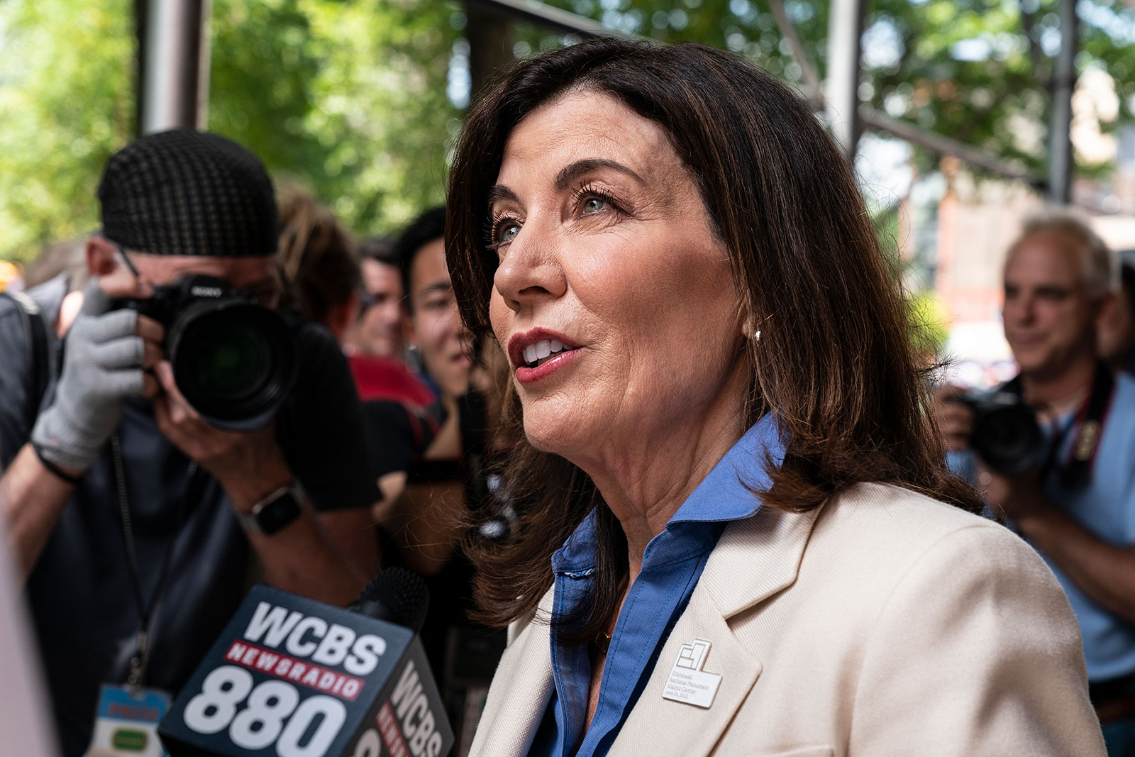 Gov. Kathy Hochul speaks to the press on June 24 in New York. 