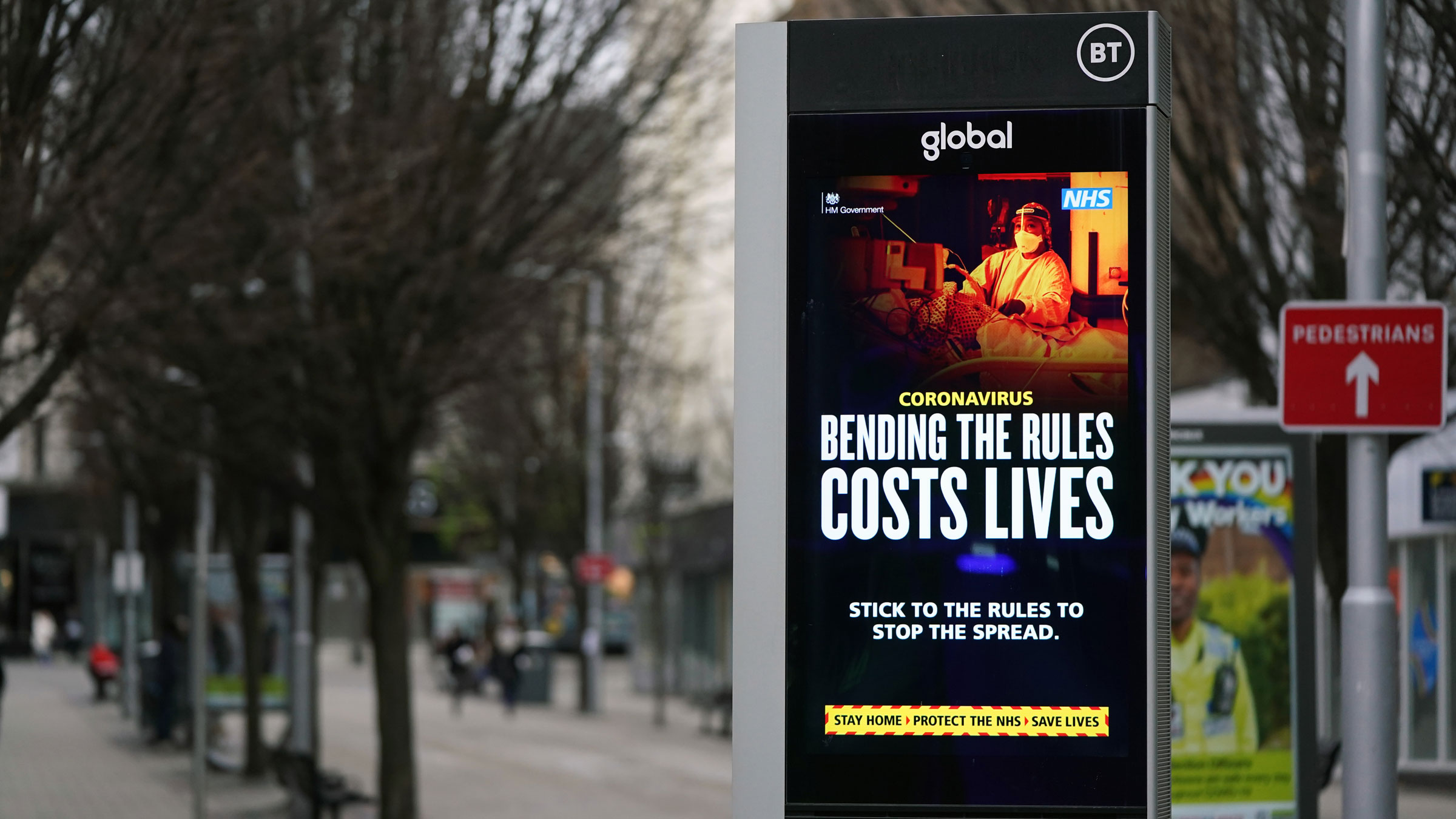An electronic board warns people in Nottingham, England, on Monday.