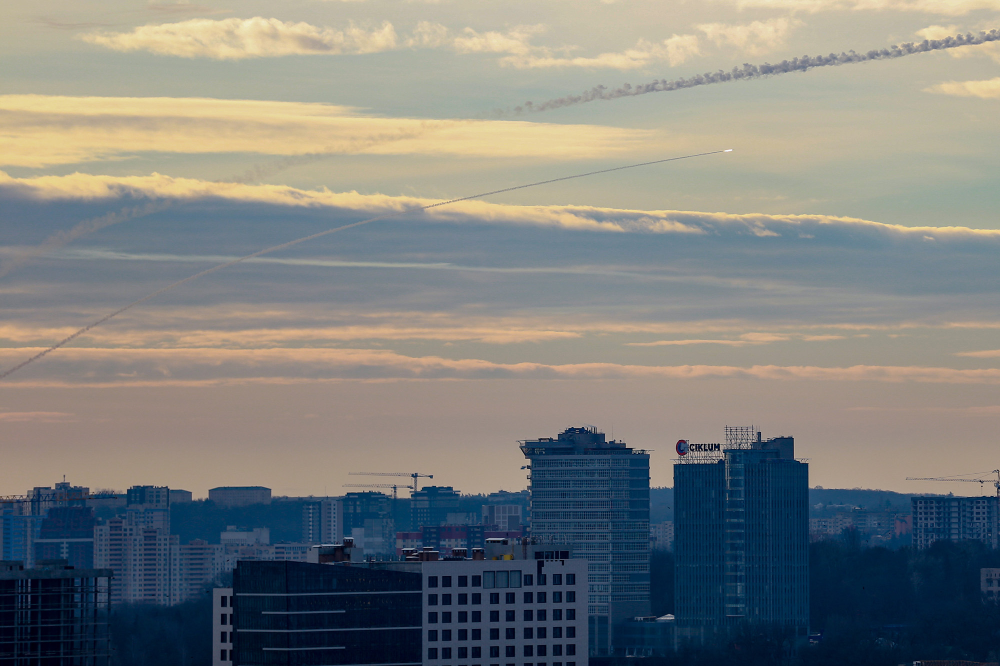Ukrainian air defence system intercepts a rocket launched by Russian forces in Kyiv, Ukraine, on December 29.