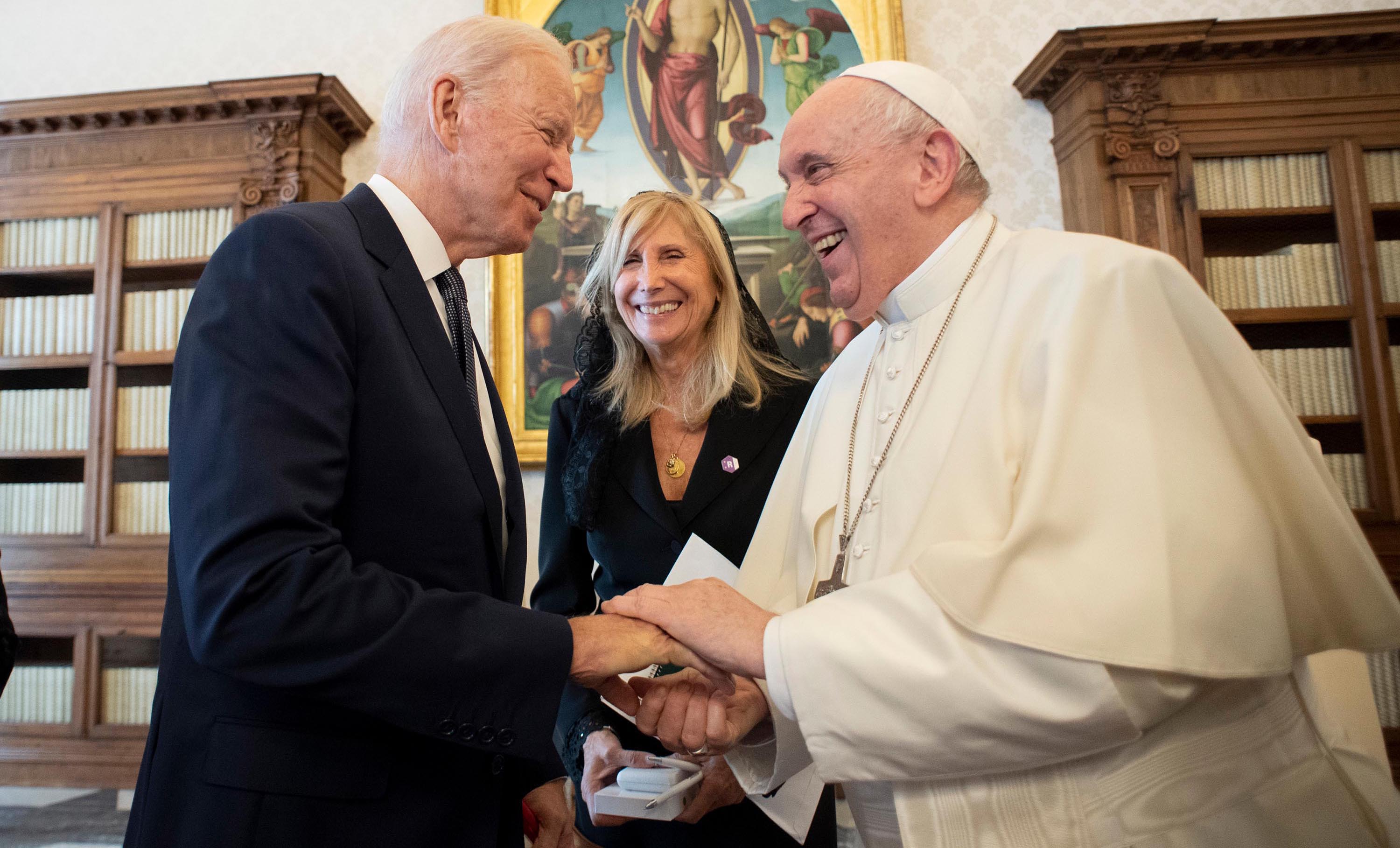 U.S. President Joe Biden and Pope Francis during a private audience at the Vatican on October 29, 2021. 
