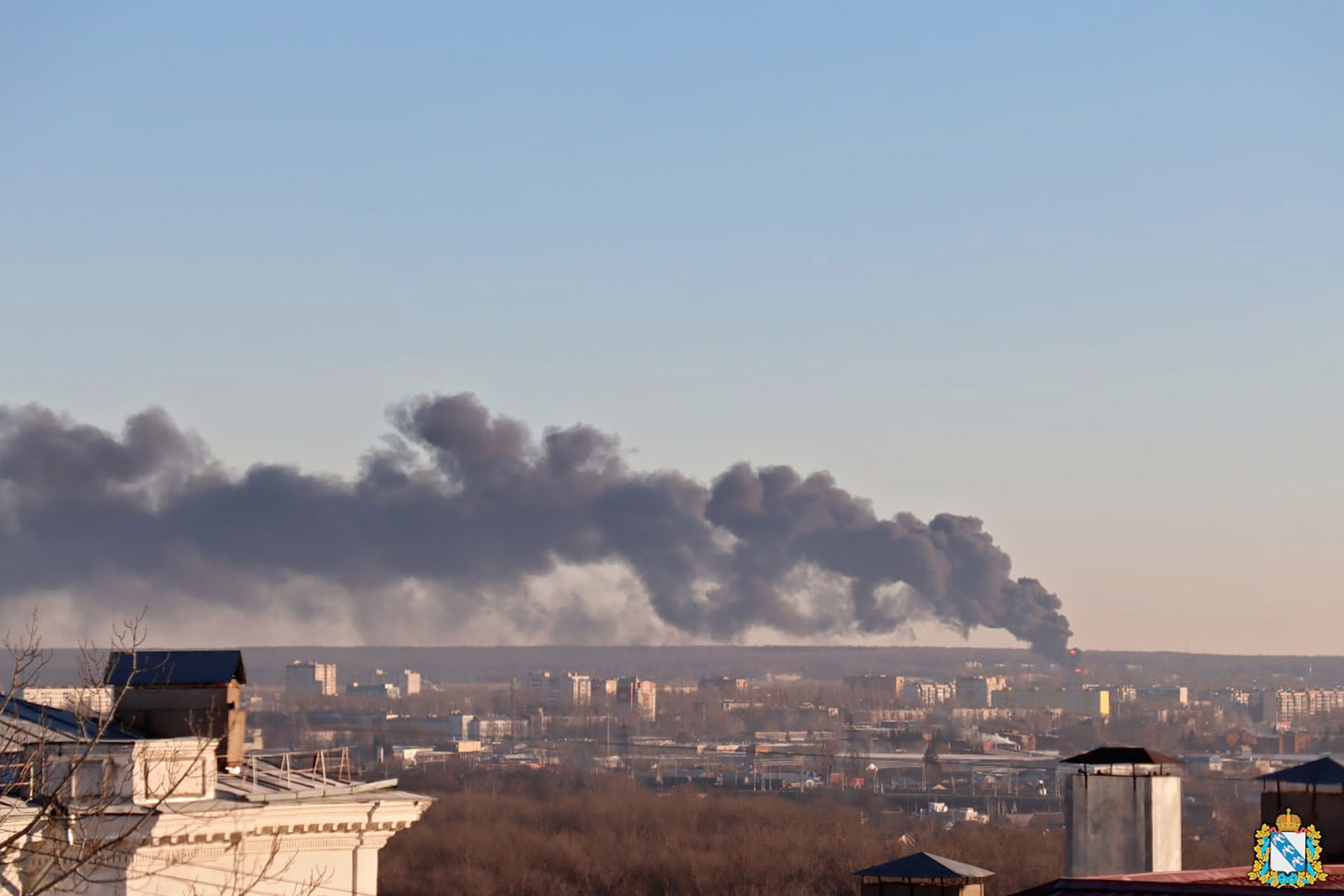 Smoke rises from the area of Kursk airport outside Kursk, Russia, on December 6.