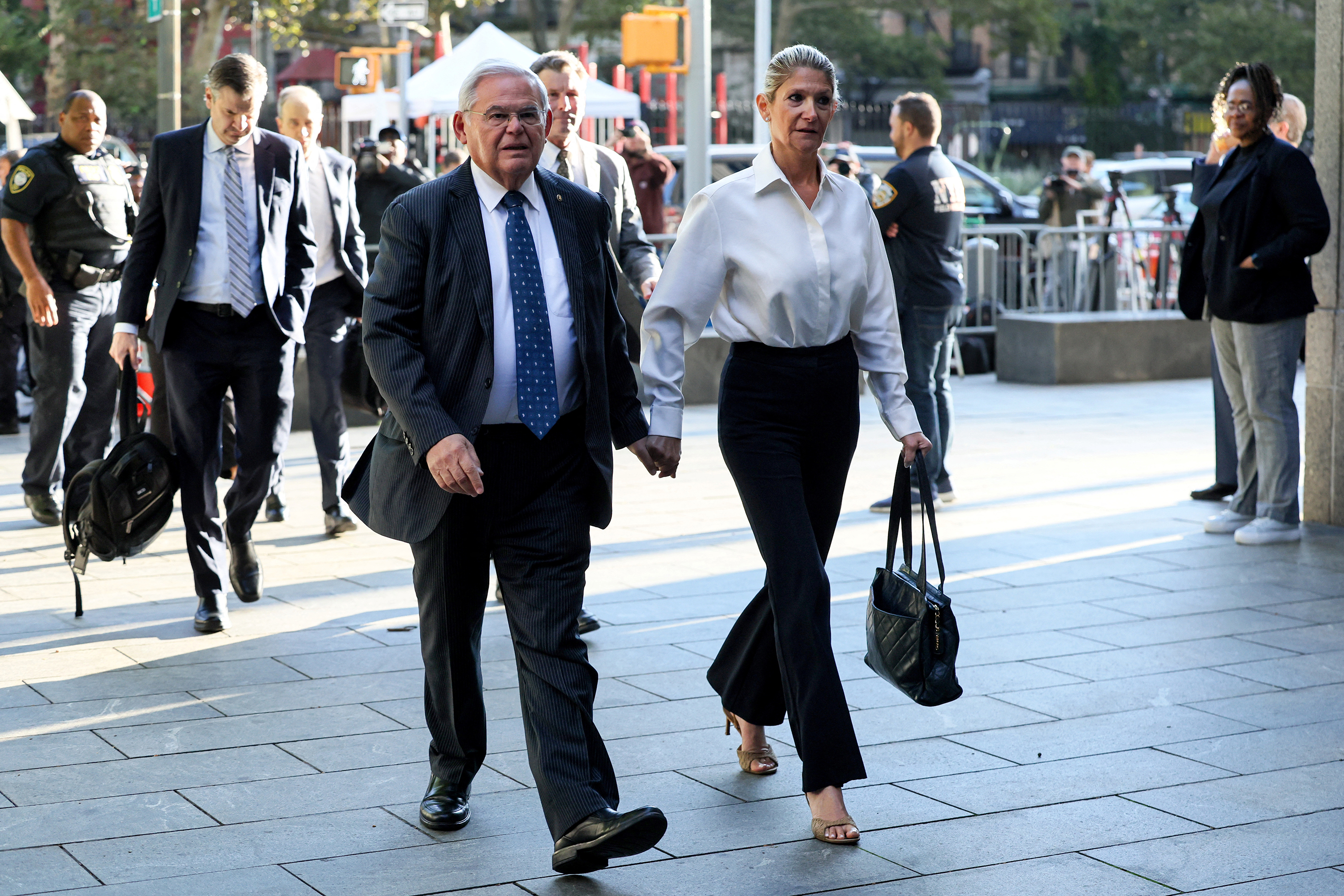Sen. Bob Menendez and his wife, Nadine Menendez, arrive at Manhattan federal court on September 27. 