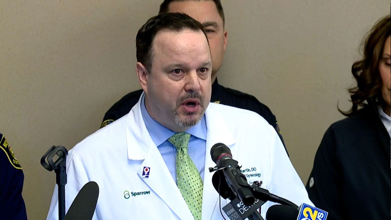 Denny Martin, chief medical officer at E.W. Sparrow Hospital in Lansing speaks on Tuesday. 