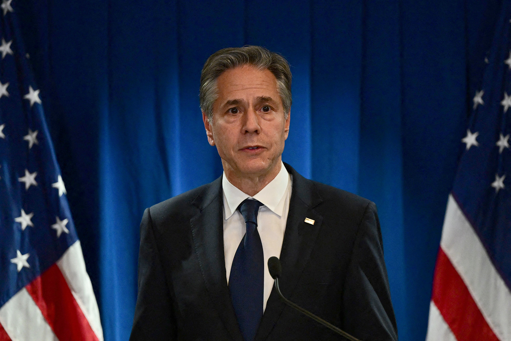 US Secretary of State Antony Blinken speaks during a news conference at the Beijing American Center of the US Embassy in Beijing, China, on June 19.