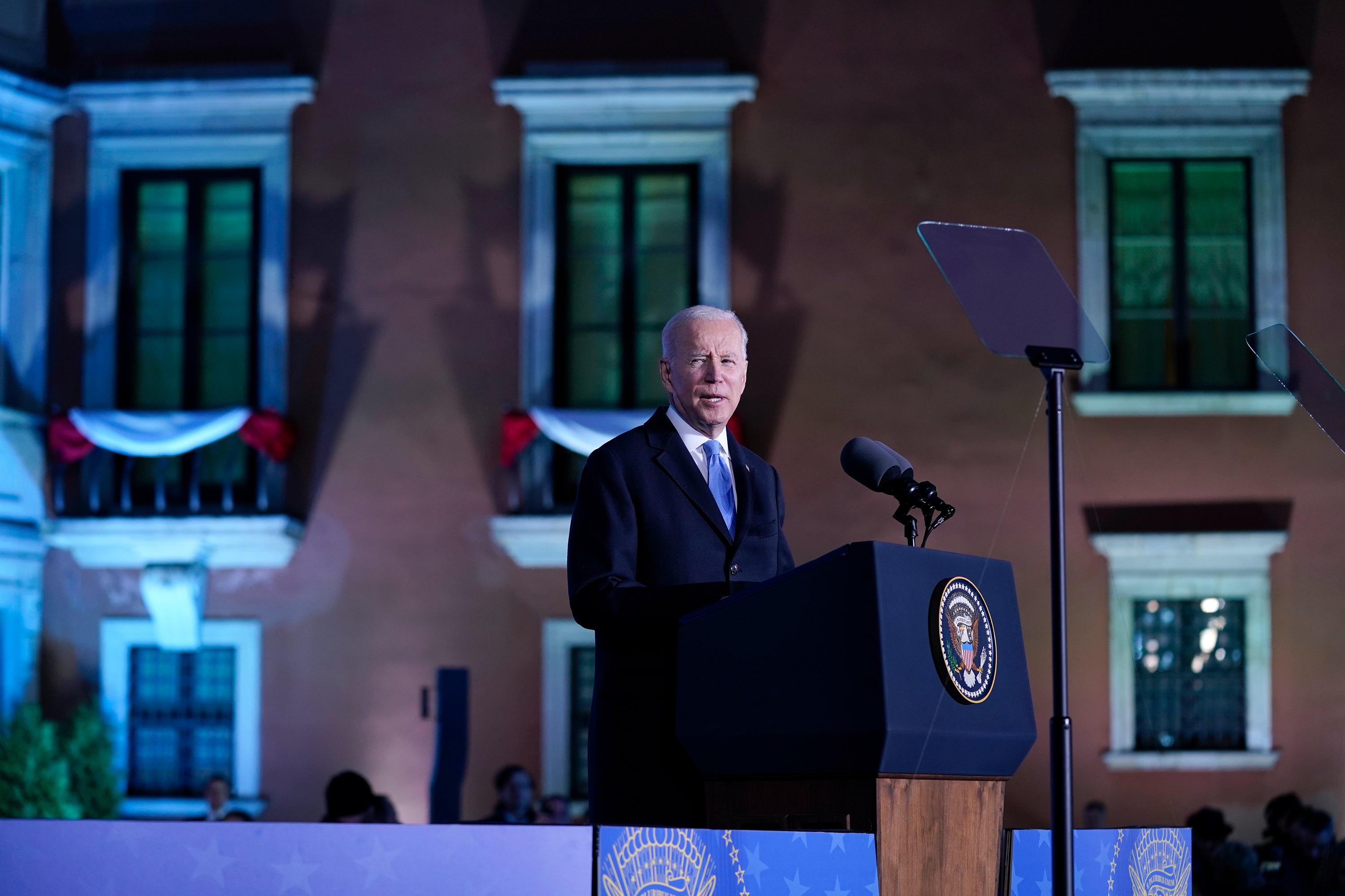 US President Joe Biden delivers a speech at the Royal Castle in Warsaw, Poland on March 26. 