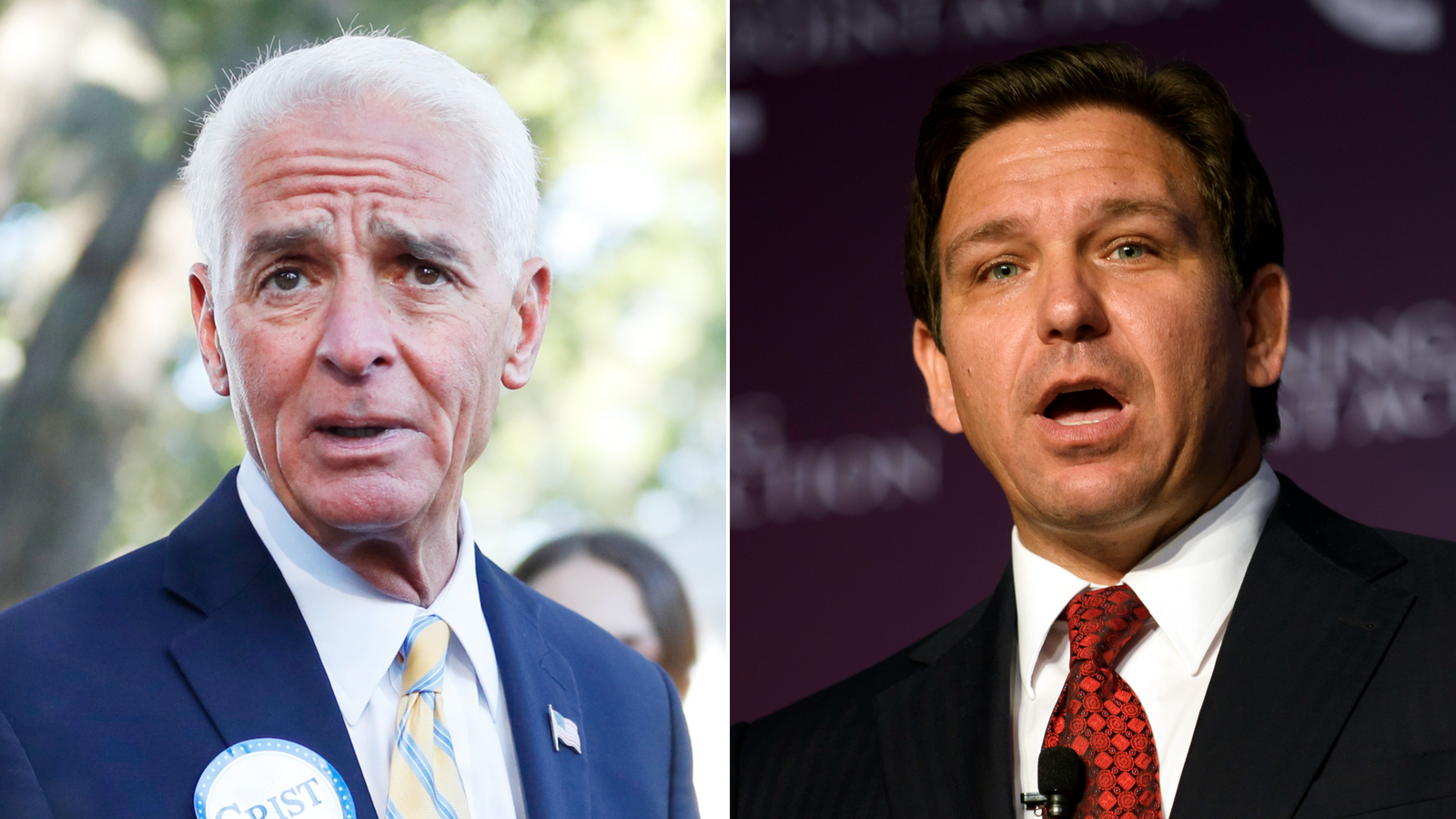 Democrats in Florida on Tuesday picked Rep. Charlie Crist, left, to take on Gov. Ron DeSantis in the fall, CNN projected.