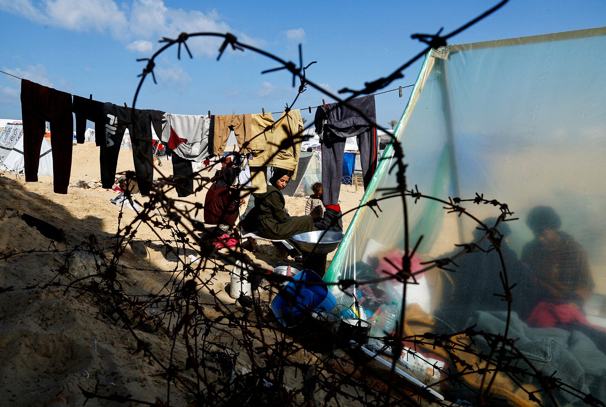 Displaced Palestinians shelter in Rafah, Gaza, on February 10. 