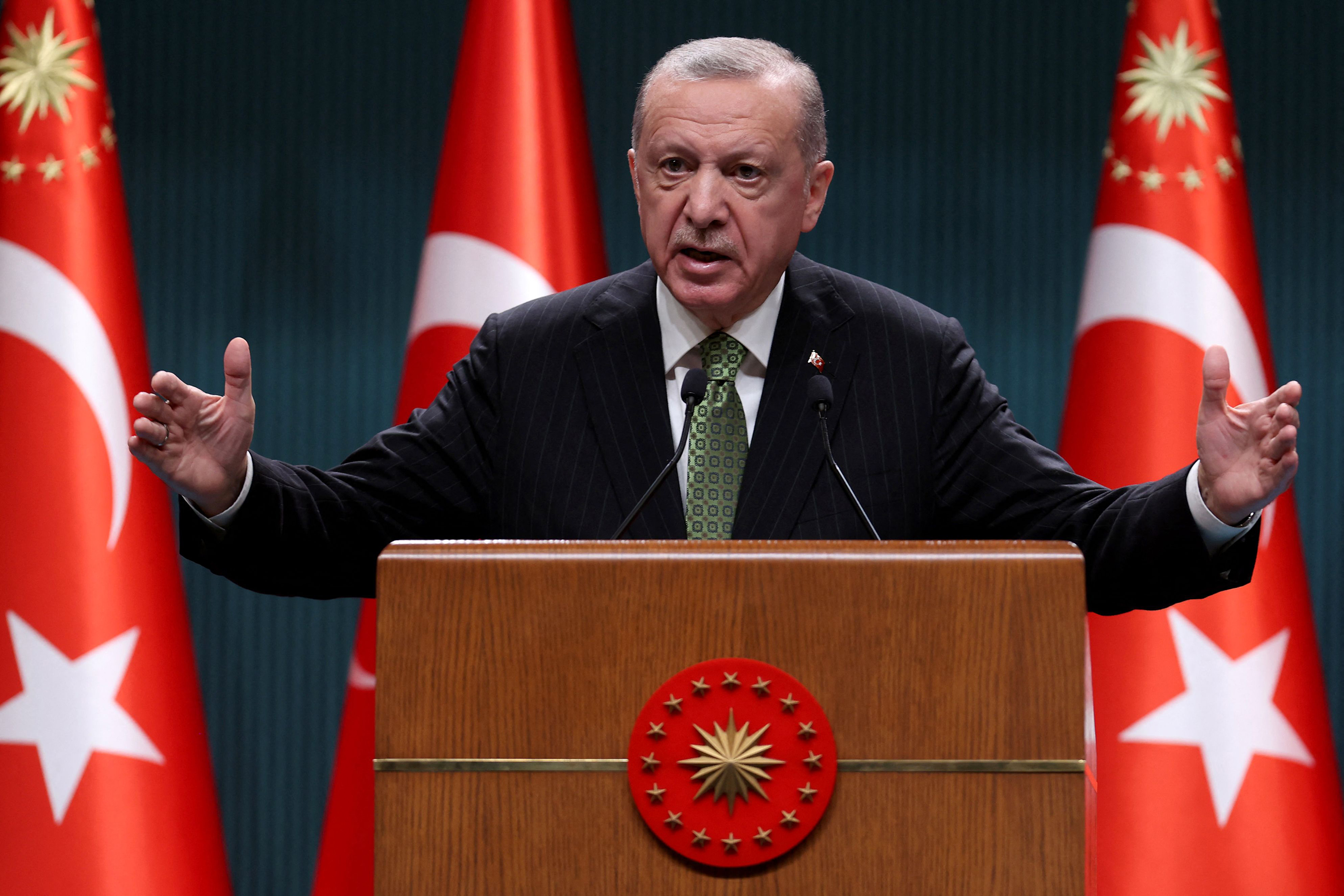 Turkish President Recep Tayyip Erdogan speaks during a press conference in Ankara, Turkey on June 6.