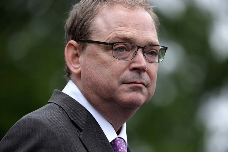 Kevin Hassett, former White House economic adviser, speaking to members of the press in front of the West Wing of the White House on May 22, 2020 in Washington, DC. 