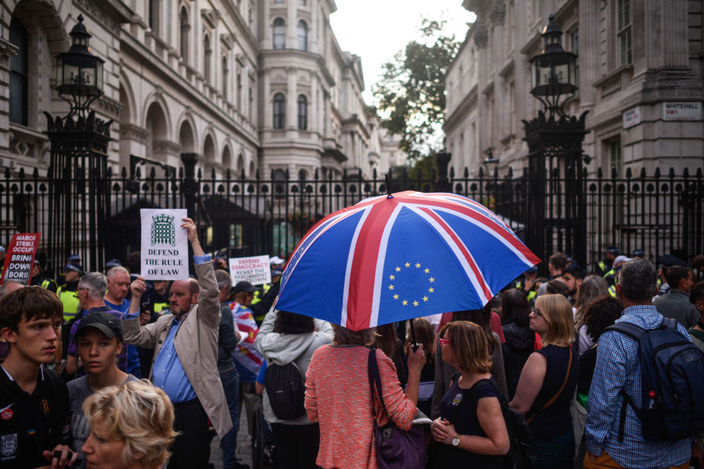 Protesters outside Downing Street on Wednesday.