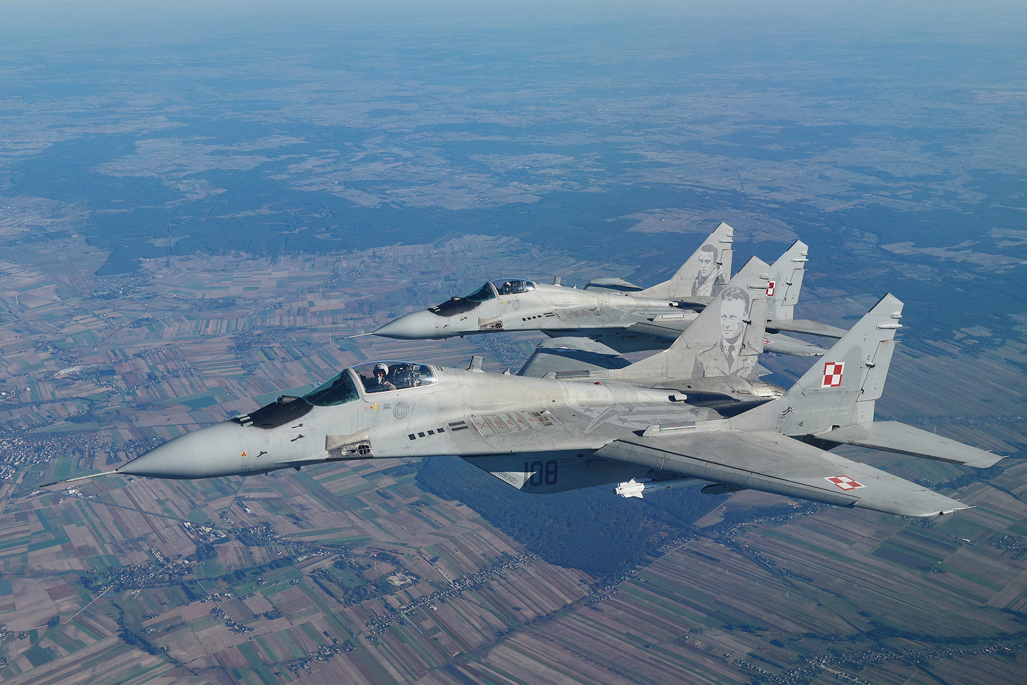 Two Polish MiG 29 fighter jets take part in the NATO Air Shielding exercise near the air base in Lask, central Poland on October 12.
