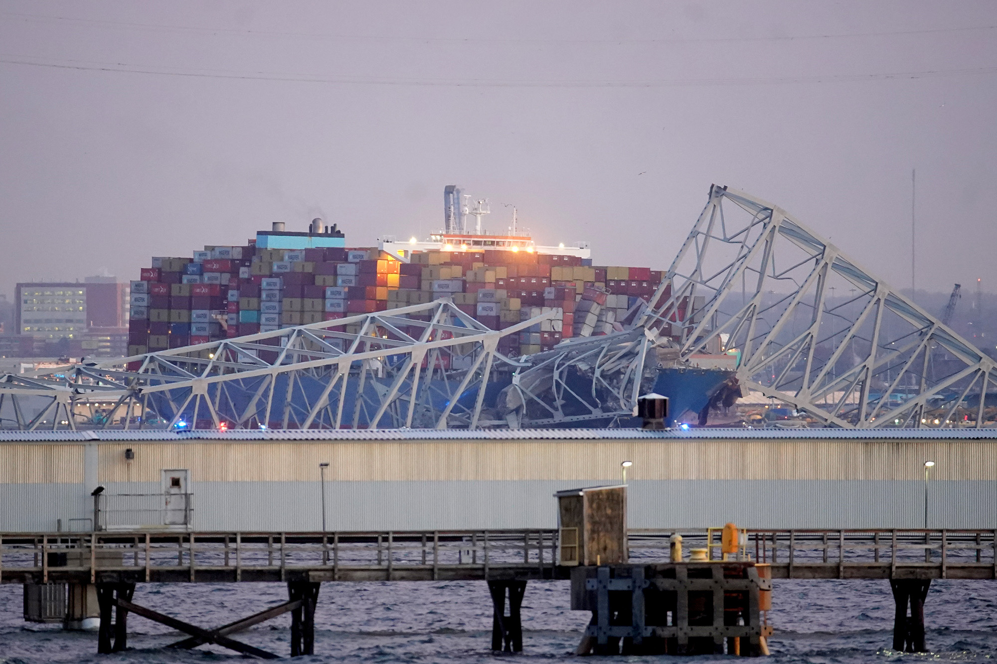 The Dali container vessel after striking the Francis Scott Key Bridge that collapsed into the Patapsco River in Baltimore, Maryland, US, on March 26.