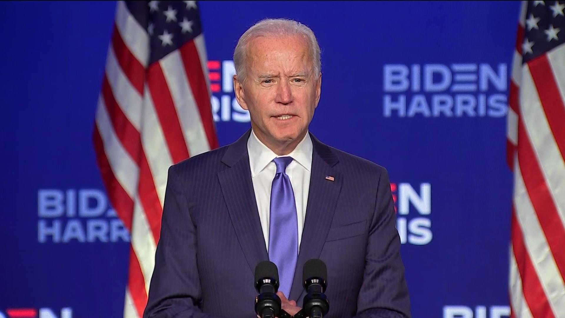 Democratic presidential candidate Joe Biden speaks in Wilmington, Delaware.