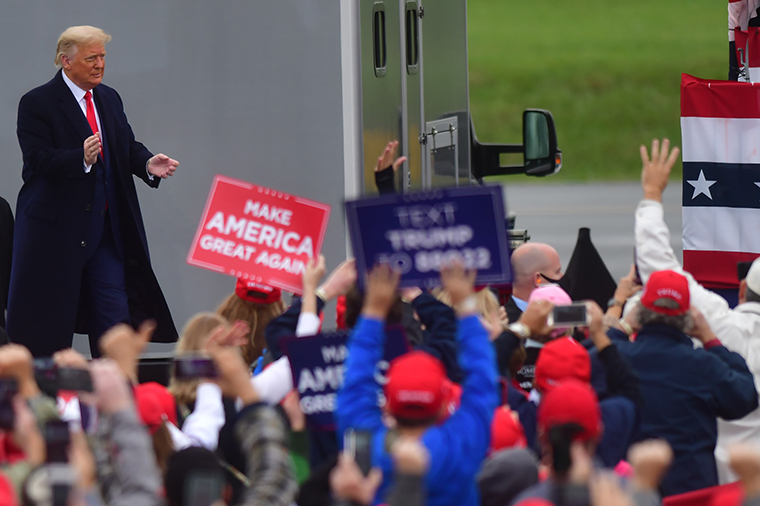 President Donald Trump arrives for a rally on Monday, October 26, in Lititz, Pennsylvania. 