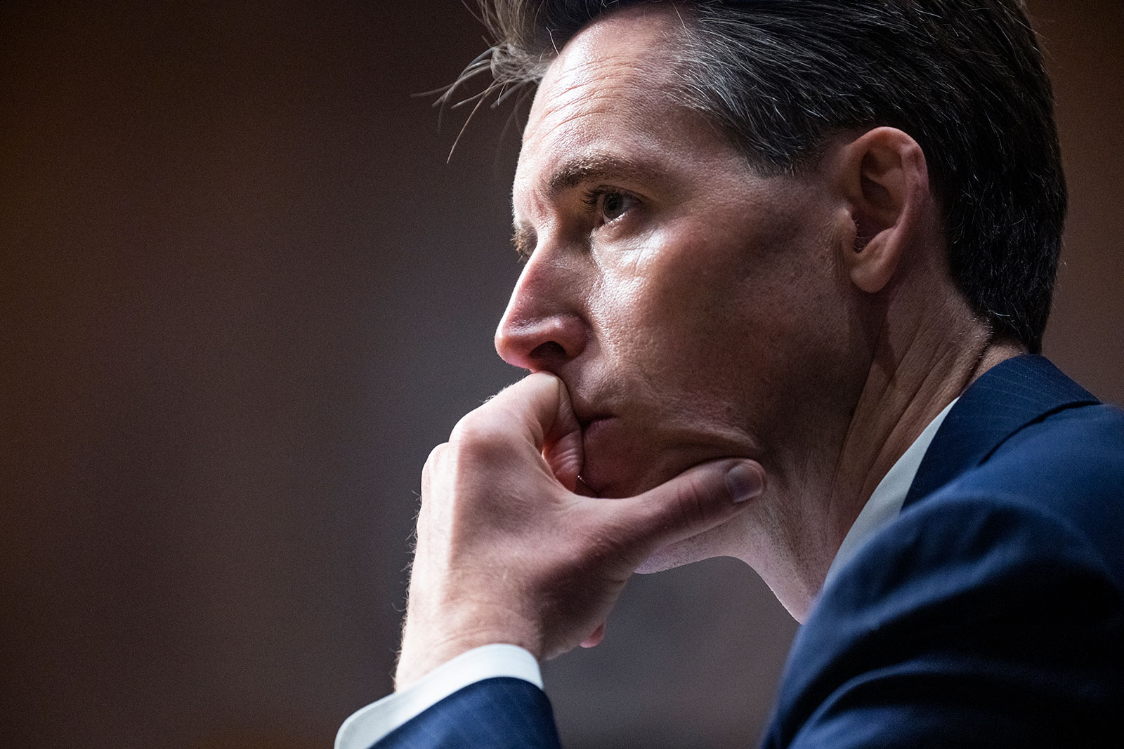 Sen. Josh Hawley is seen during a Senate Arms Services committee confirmation hearing in 2021. 