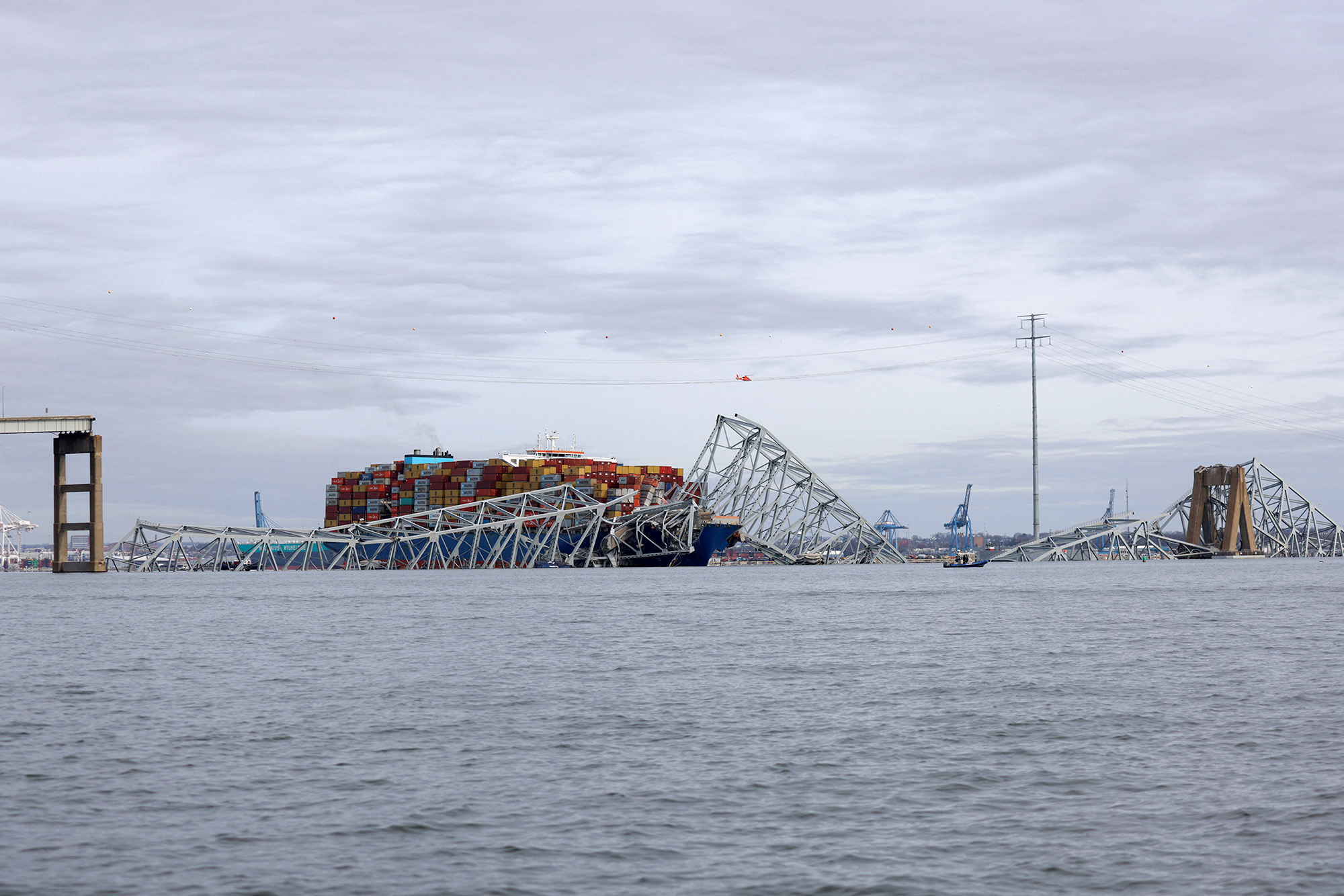 A view of the Dali cargo vessel which crashed into the Francis Scott Key Bridge causing it to collapse in Baltimore, Maryland, on March 26.