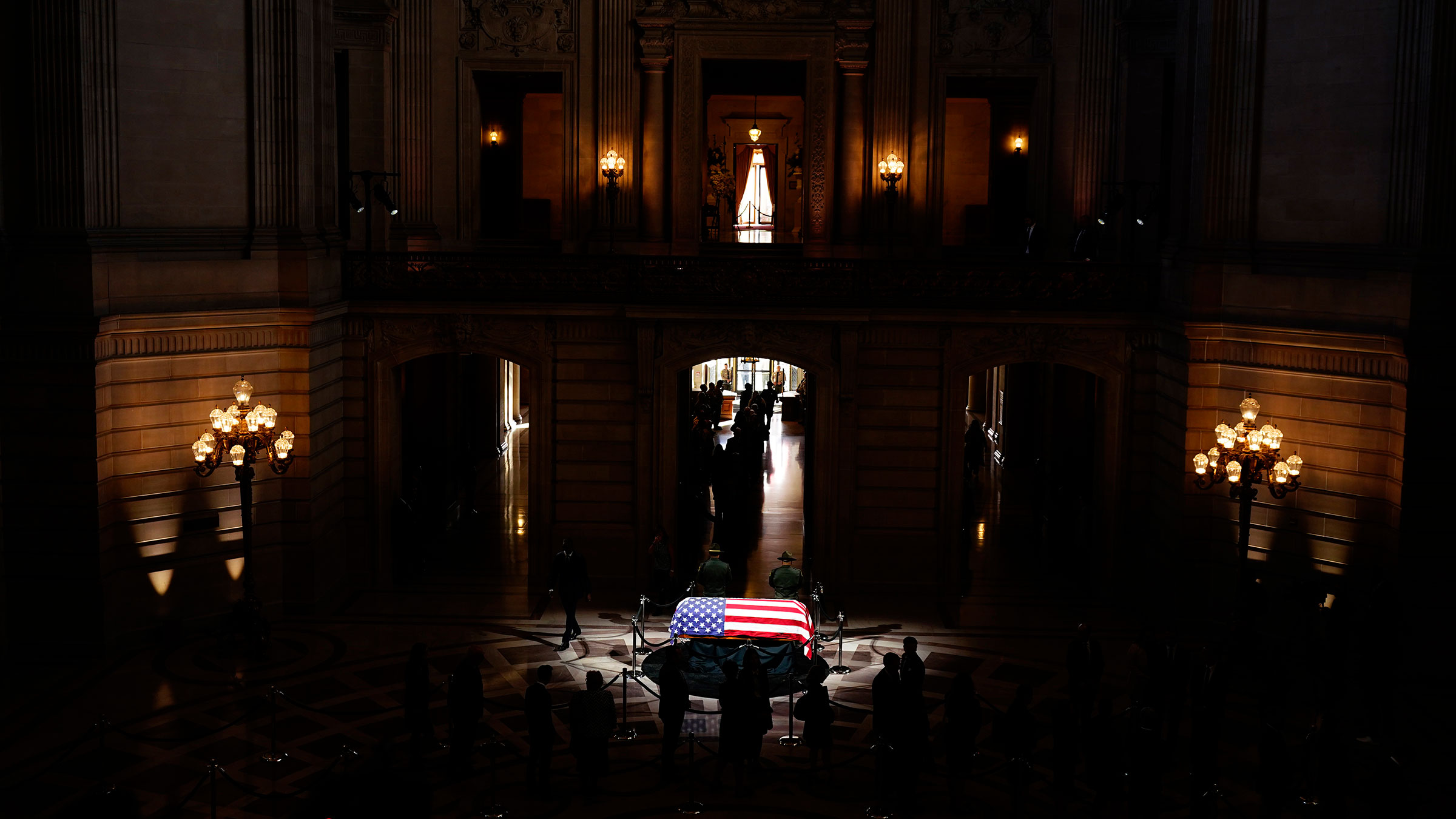 The body of Sen. Dianne Feinstein is placed at City Hall on Wednesday in San Francisco. 