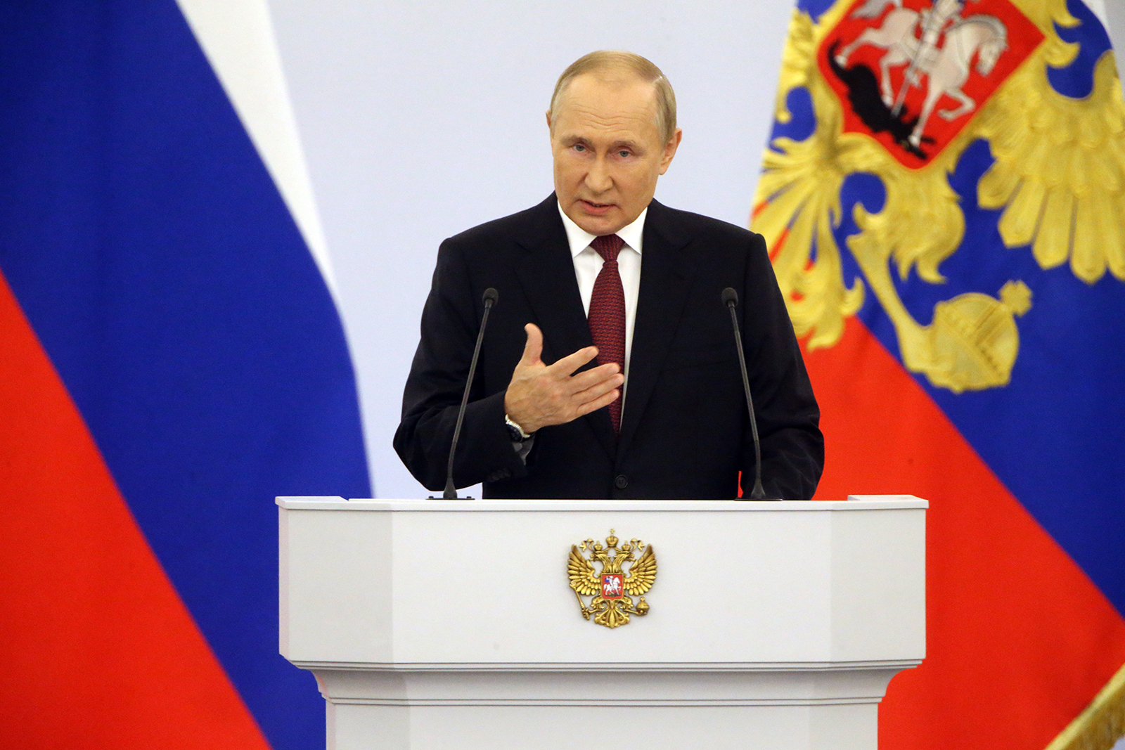 Russian President Vladimir Putin speaks in Moscow on September 30.