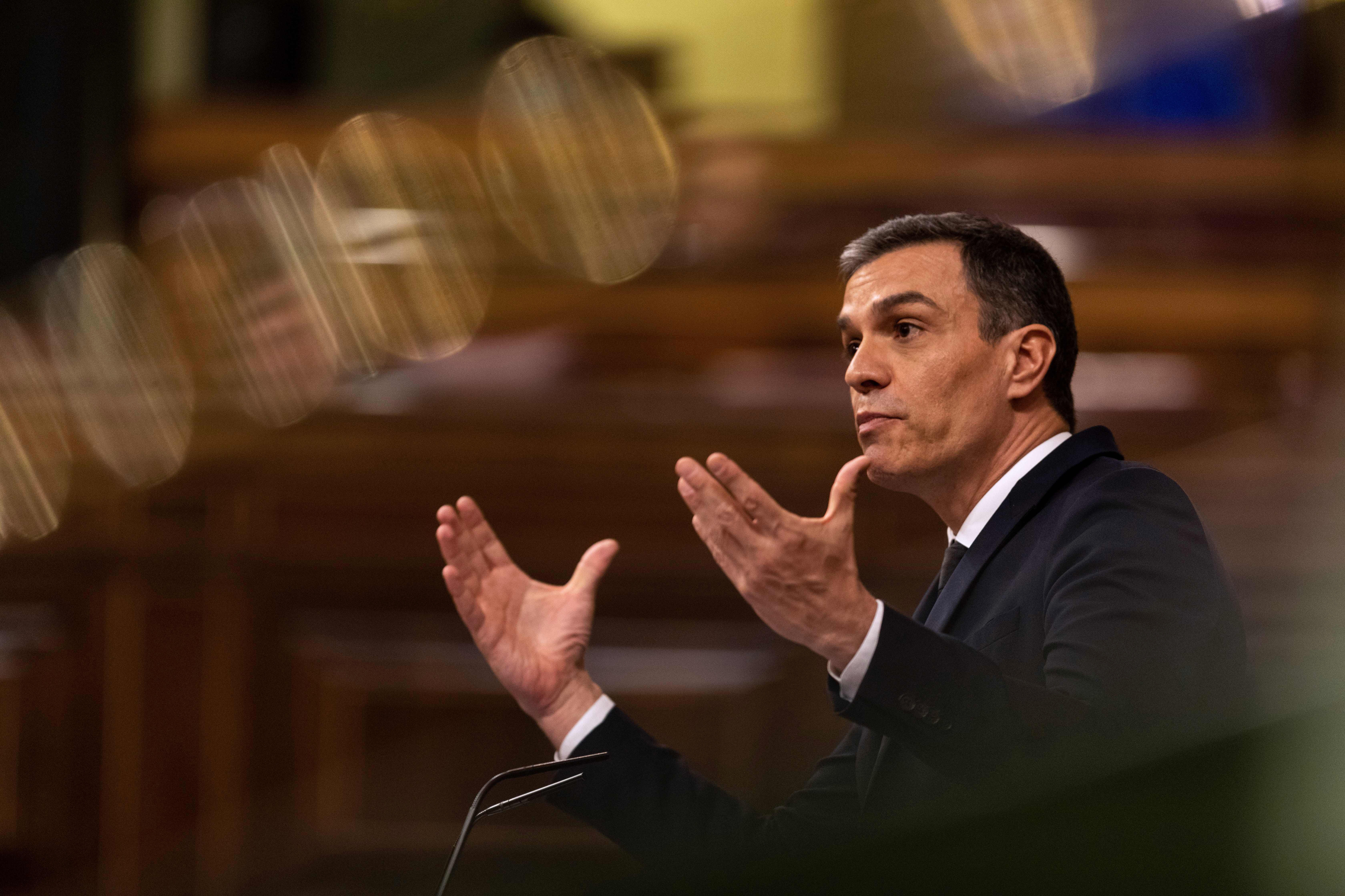Pedro Sánchez, Prime Minister of Spain, addresses a parliamentary plenary session in Madrid on June 3.