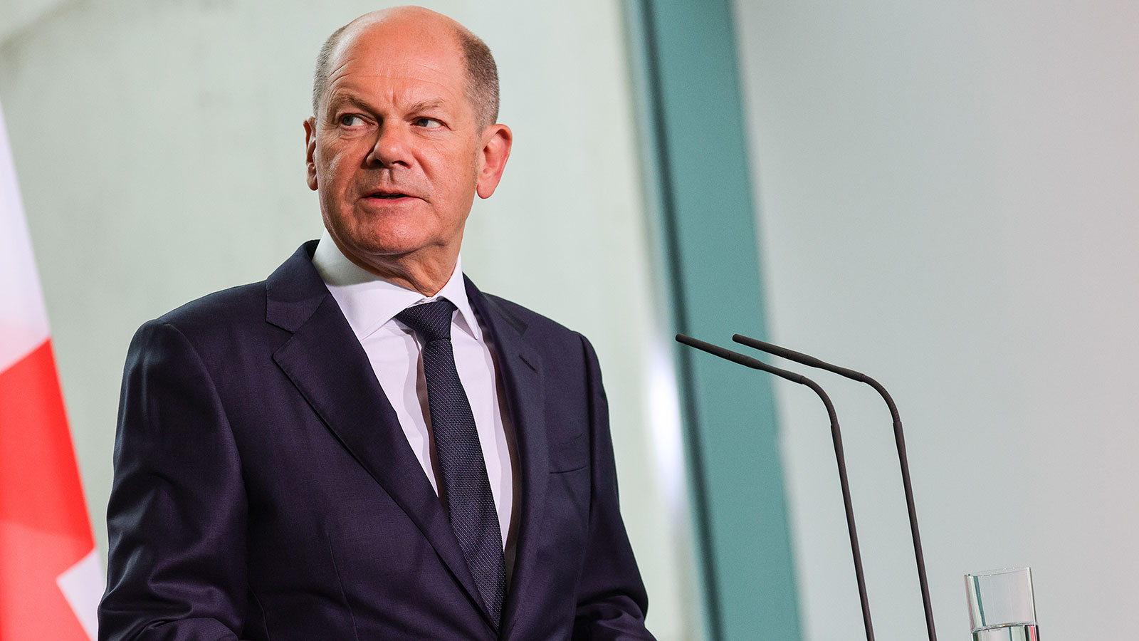 German Chancellor Olaf Scholz speaks during a press conference at the Chancellery on September 14 in Berlin. 