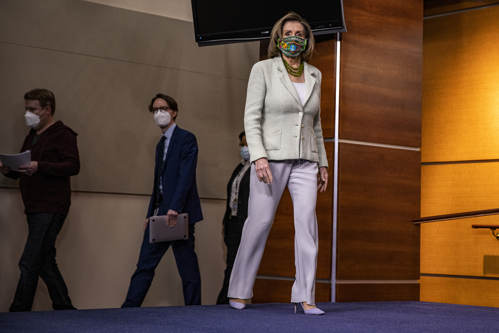 Speaker of the House Rep. Nancy Pelosi arrives at a weekly news conference on March 4, in Washington. 