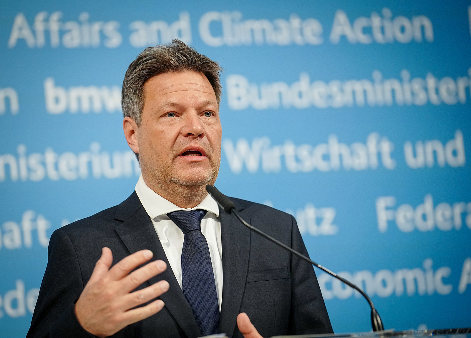 Robert Habeck, Federal Minister for Economic Affairs and Climate Protection, holds a press conference at his ministry on energy security in Berlin, Germany, on March 30.