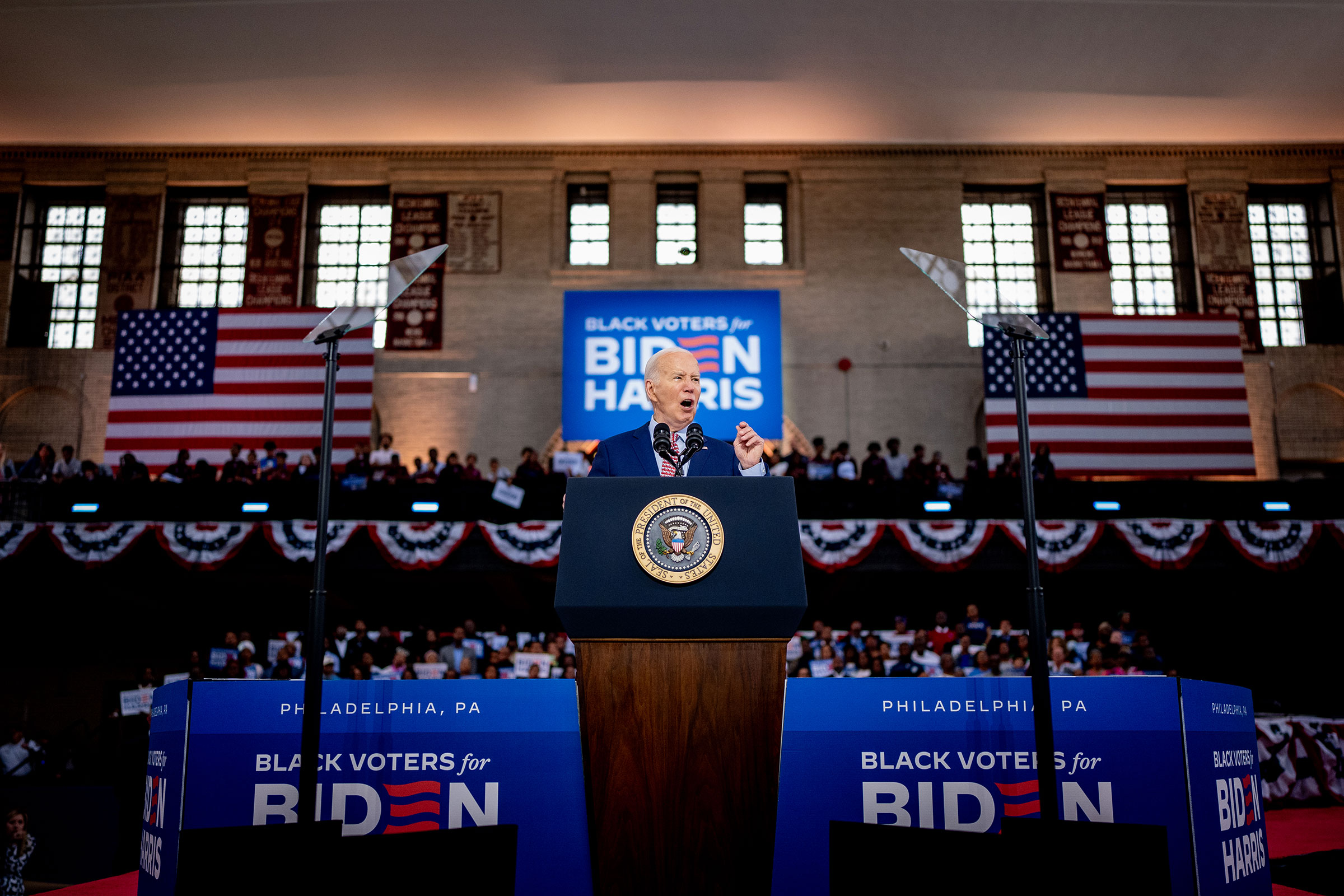 President Joe Biden speaks during a campaign rally at Girard College on May 29 in Philadelphia.