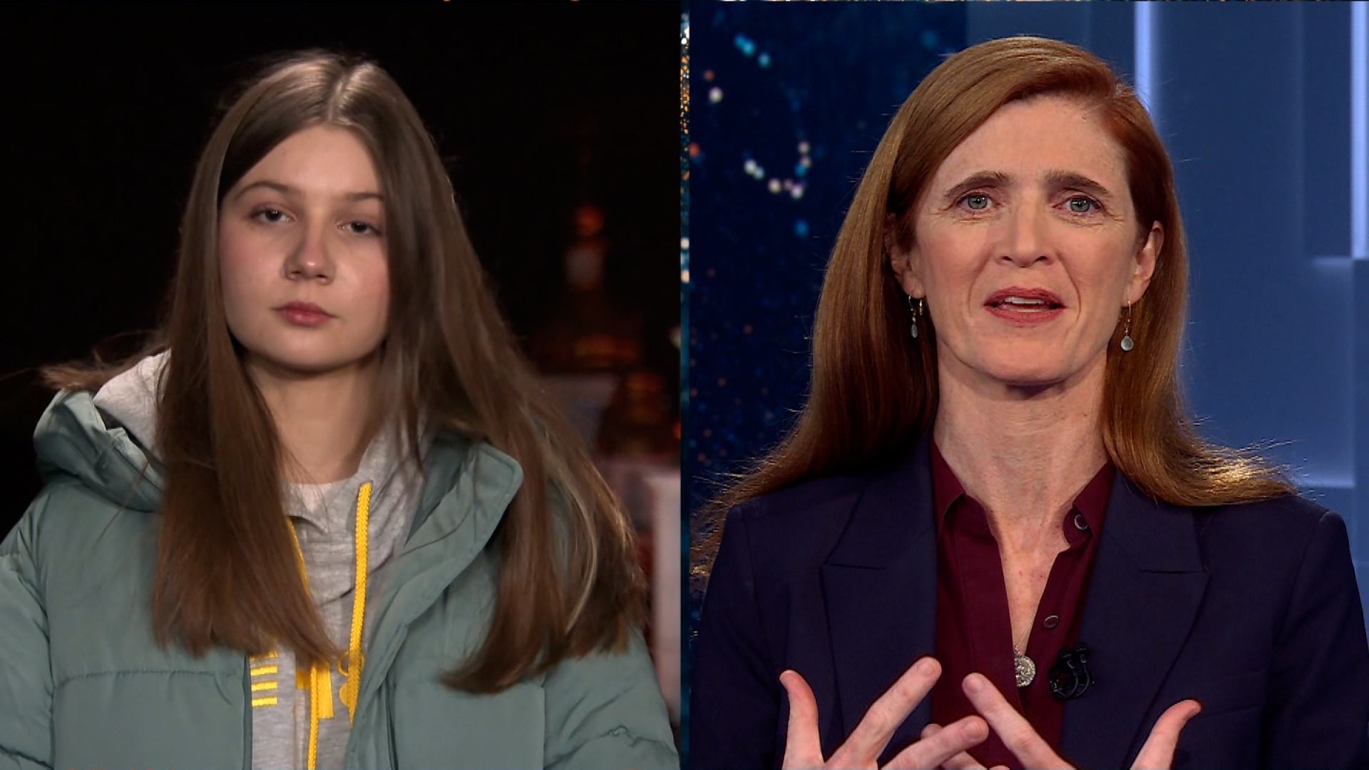 USAID Administrator Samantha Powers reassures Lera, 14, that the US has Ukraine's best interest and will try to make teens like her feel safe. 