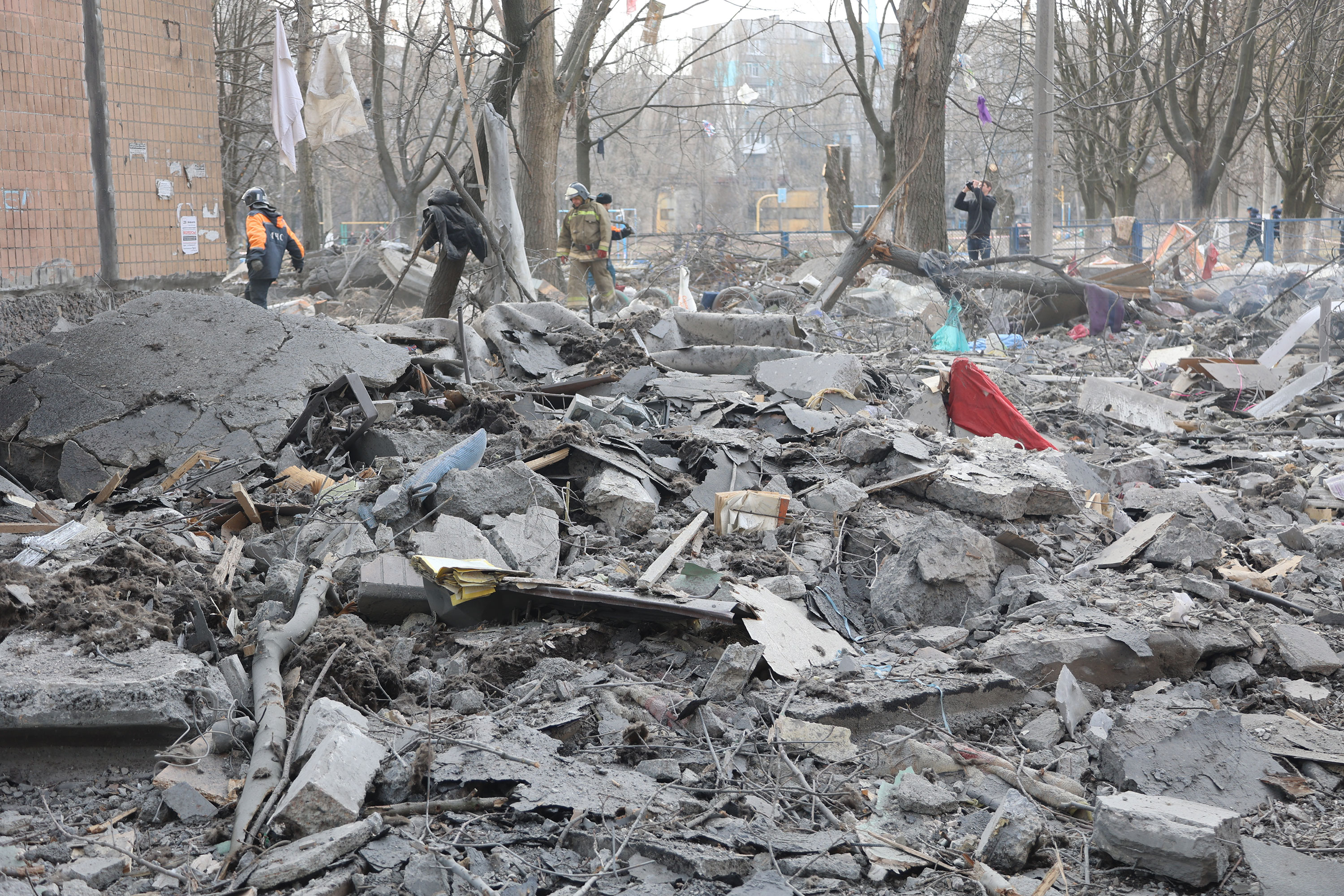 Damage is seen after shelling in the Donetsk region in Ukraine on March 30.
