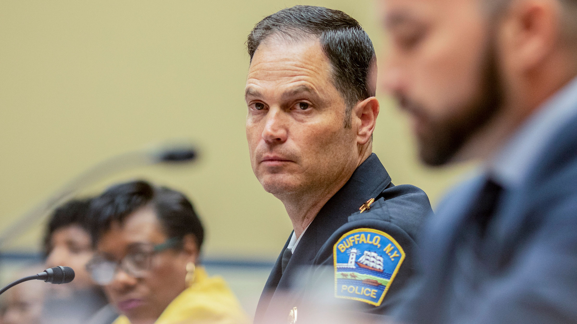 Buffalo Police Commissioner Joseph A. Gramaglia, center, listens during Wednesday's hearing.
