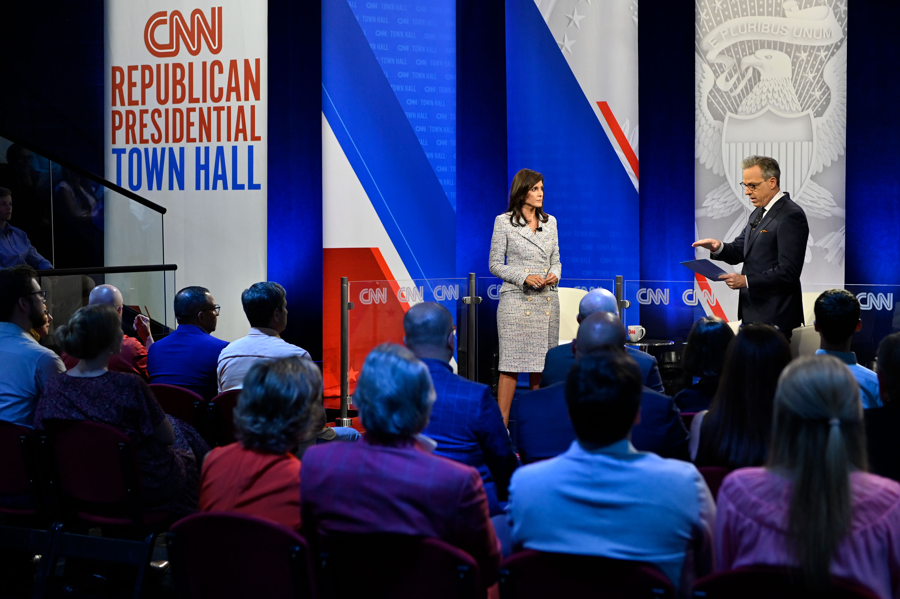 Nikki Haley participates in a CNN Republican Town Hall moderated by CNN’s Jake Tapper at Grand View University in Des Moines, Iowa, on Sunday, June 4. 