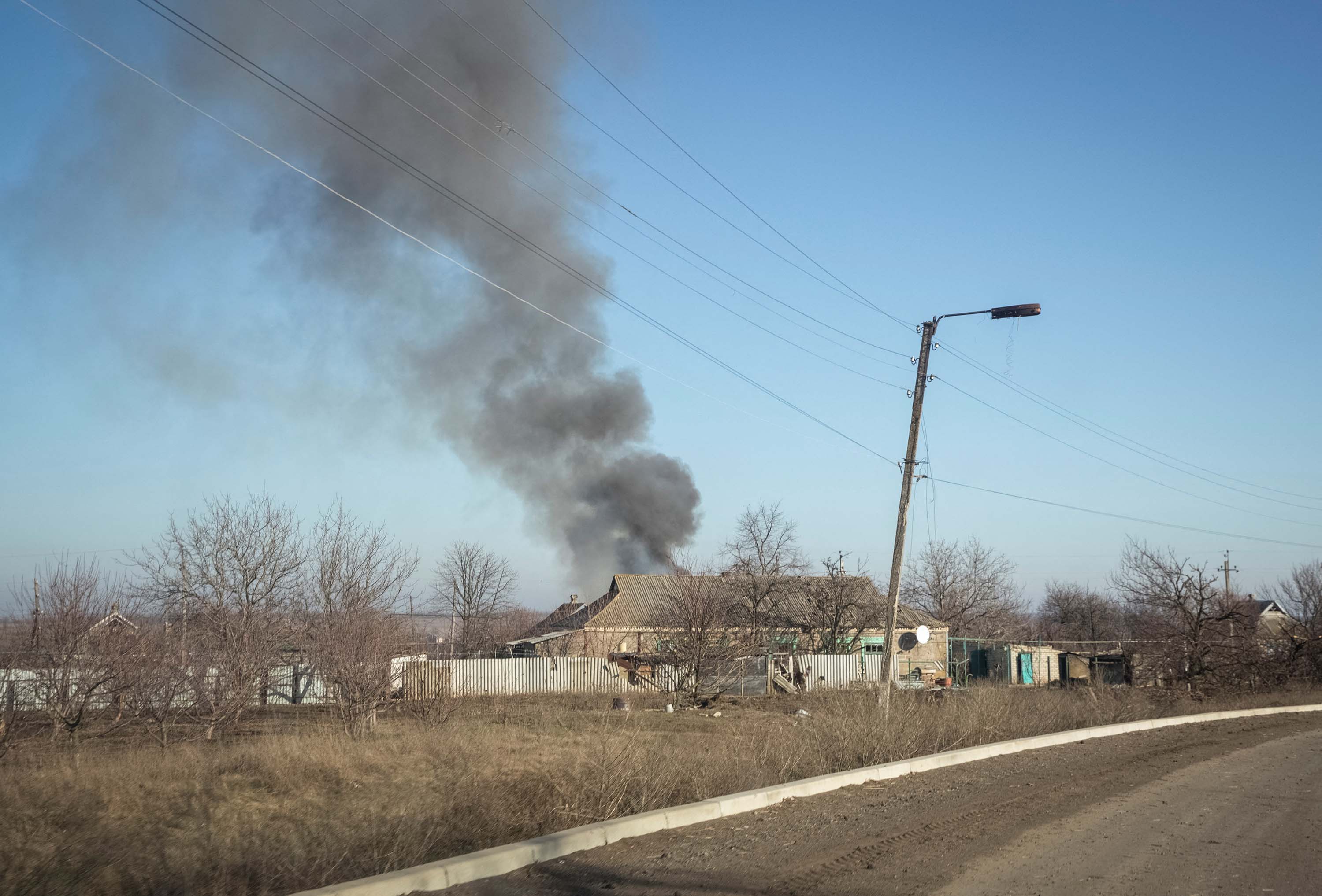 A house burns after a Russian military strike near the city of Vuhledar, Ukraine, on January 27. 